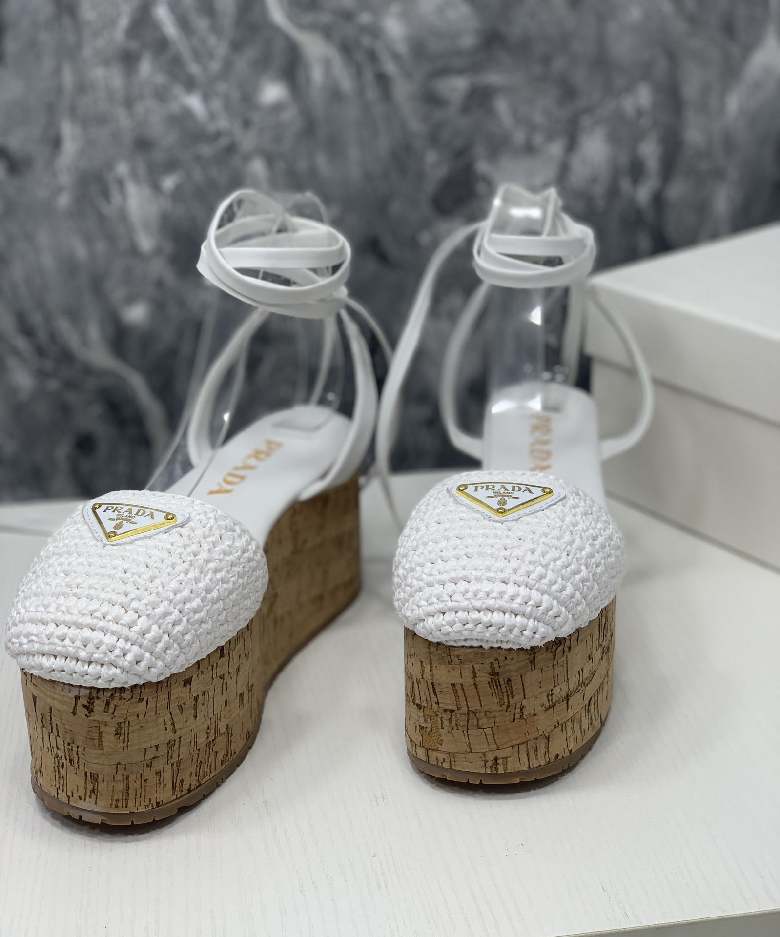 Pra*a Crochet Wedge Sandals White For Women
