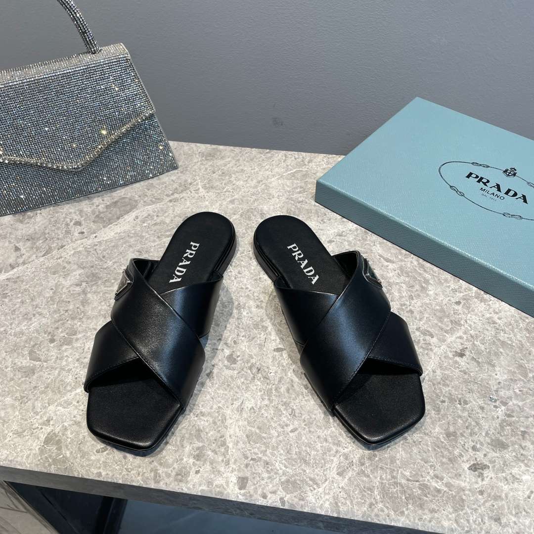 Pra*a Cross Straps Slides Black For Women