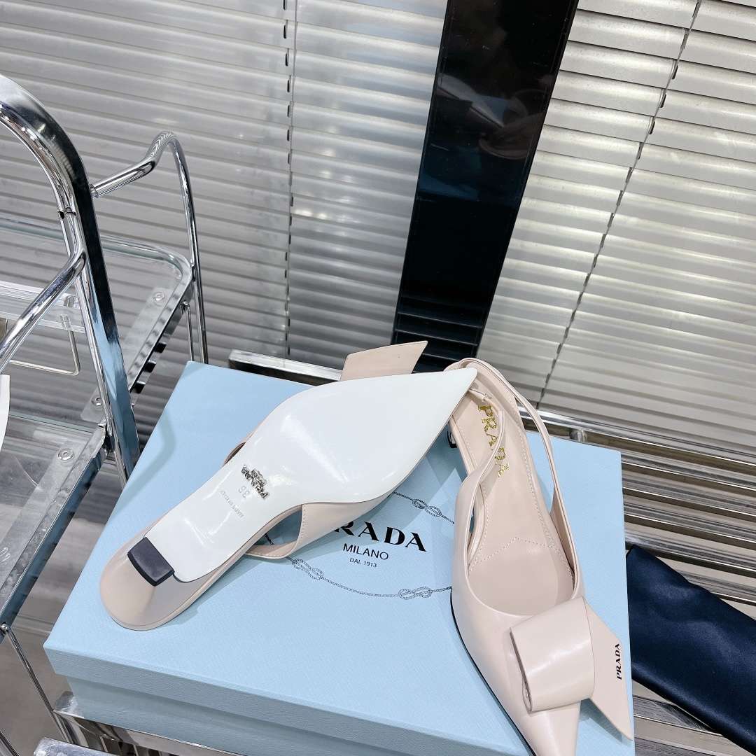 Pra*a Frill Slingback Pumps Cream For Women