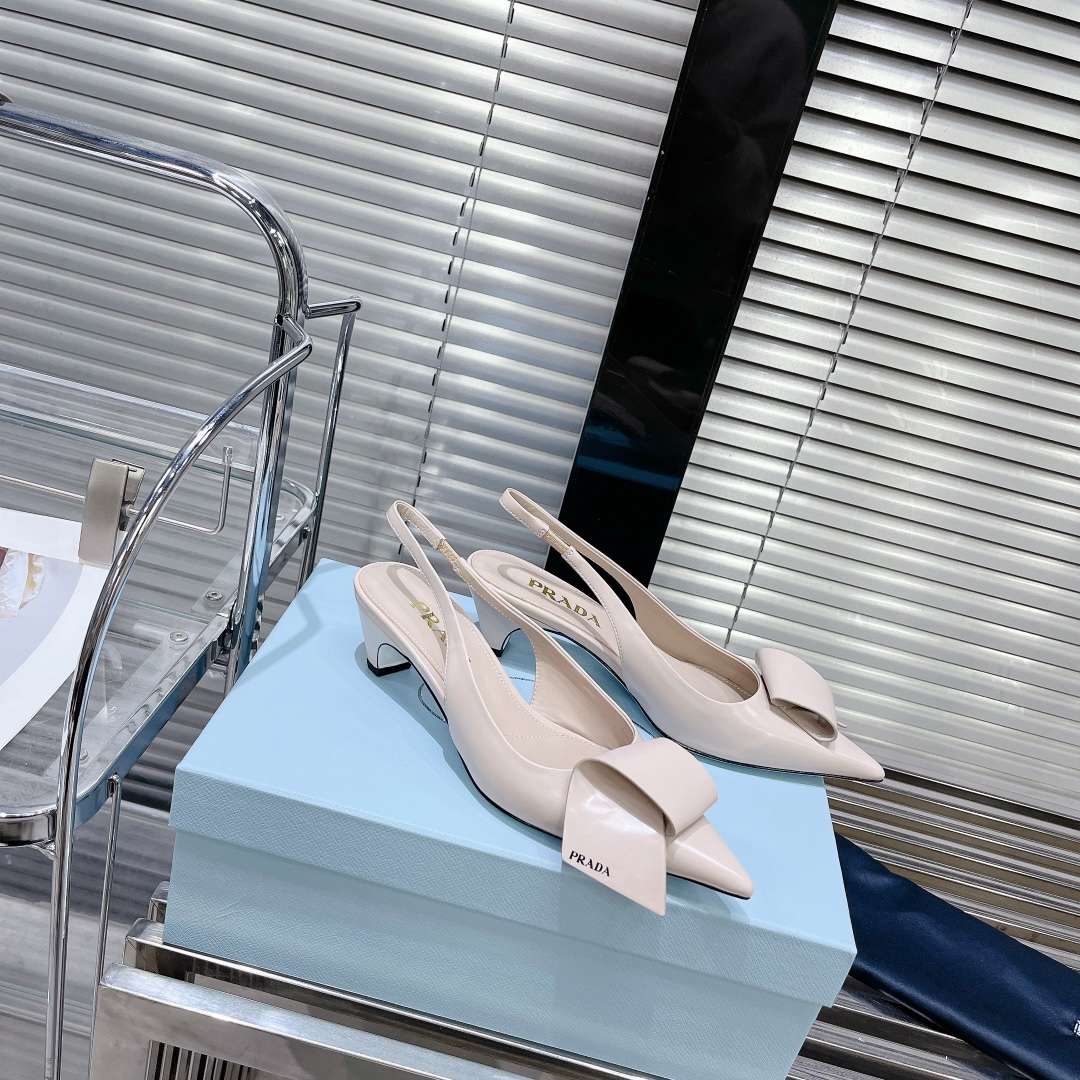 Pra*a Frill Slingback Pumps Cream For Women