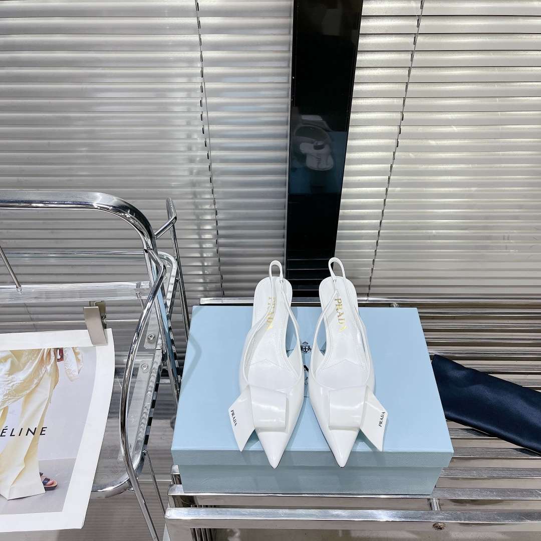 Pra*a Frill Slingback Pumps White For Women