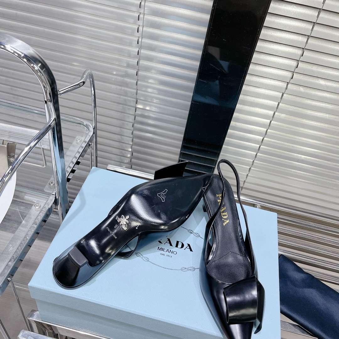 Pra*a Frill Slingback Pumps Black For Women