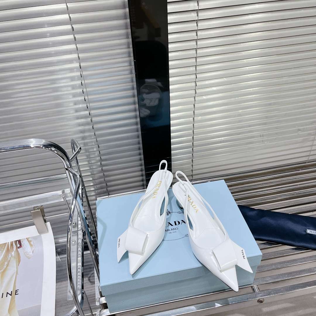 Pra*a Frill Slingback Pumps White For Women