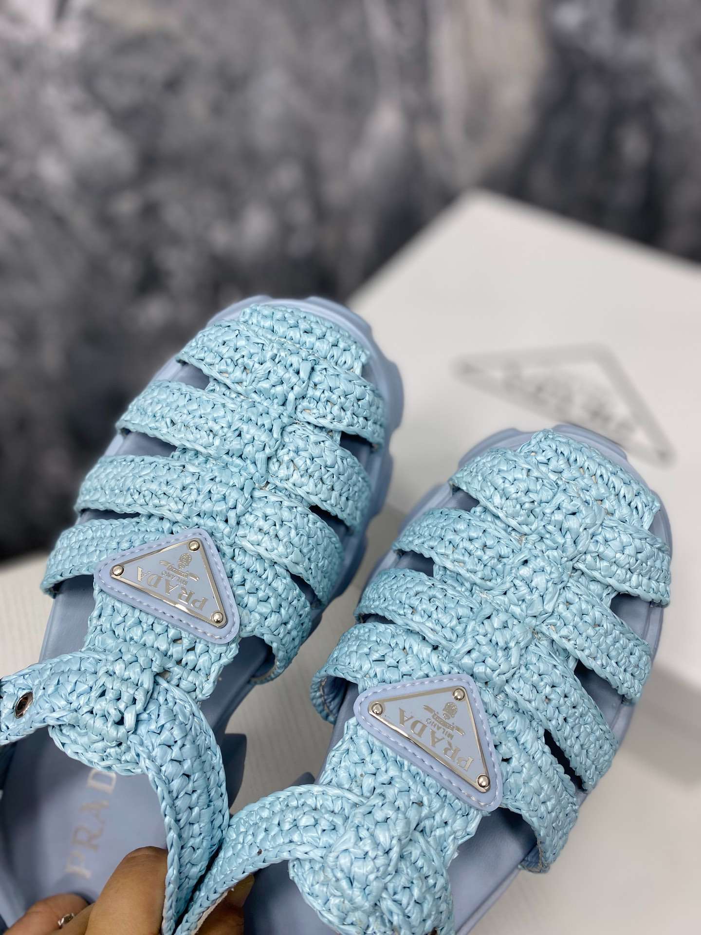 Pra*a Monolith Crochet Cage Sandals Blue For Women
