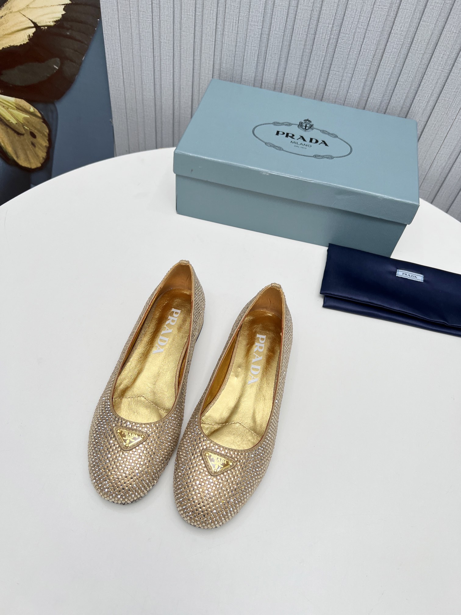 Pra*a Patent Ballerinas Gold For Women
