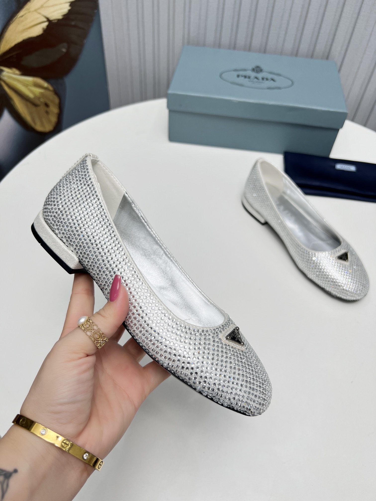 Pra*a Patent Ballerinas Silver For Women