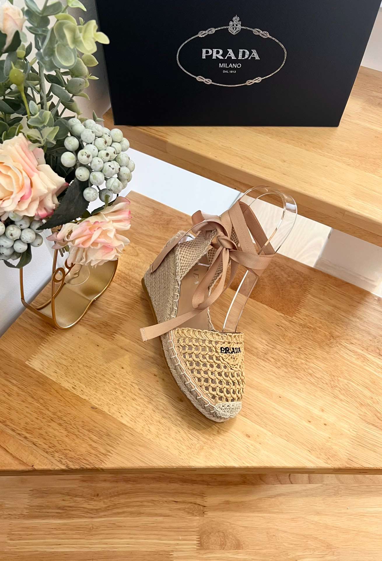 Linen Espadrille Wedge Sandals Beige For Women