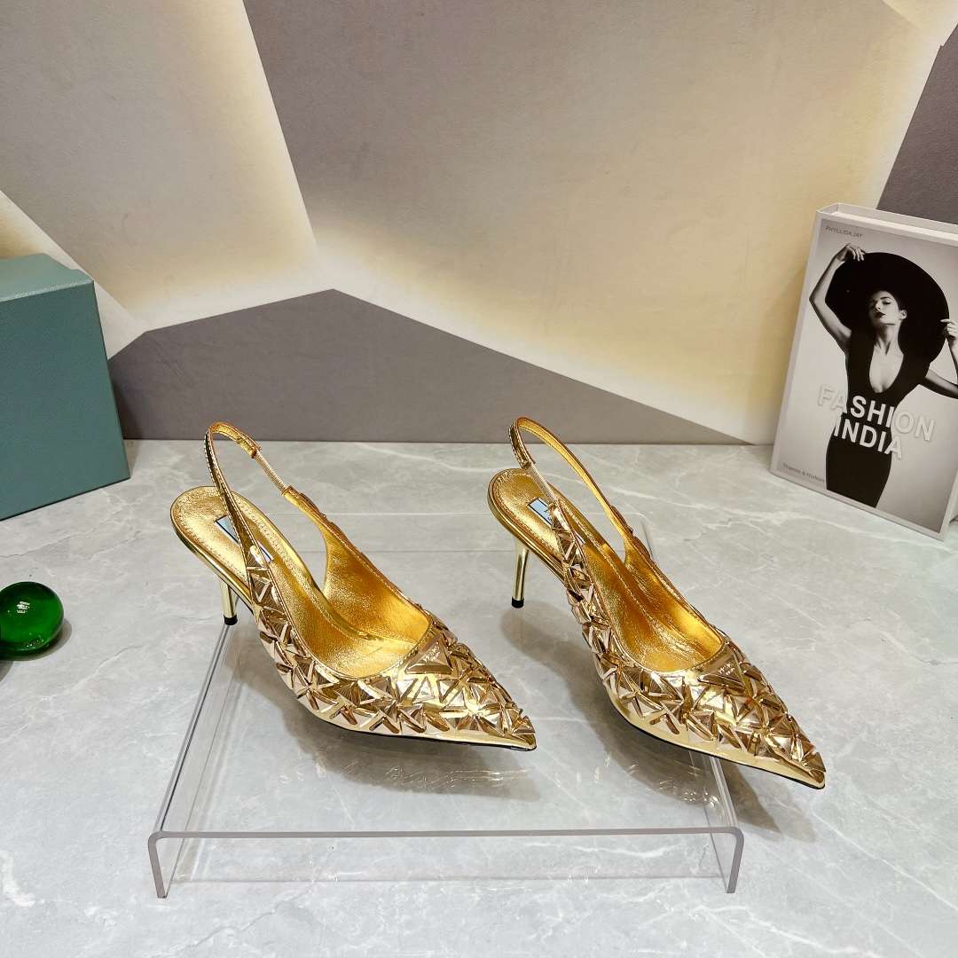 Pra*a Slingback Spike Pumps Gold For Women