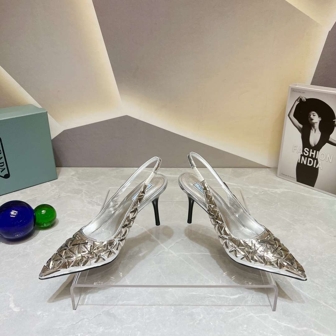 Pra*a Slingback Spike Pumps Silver For Women