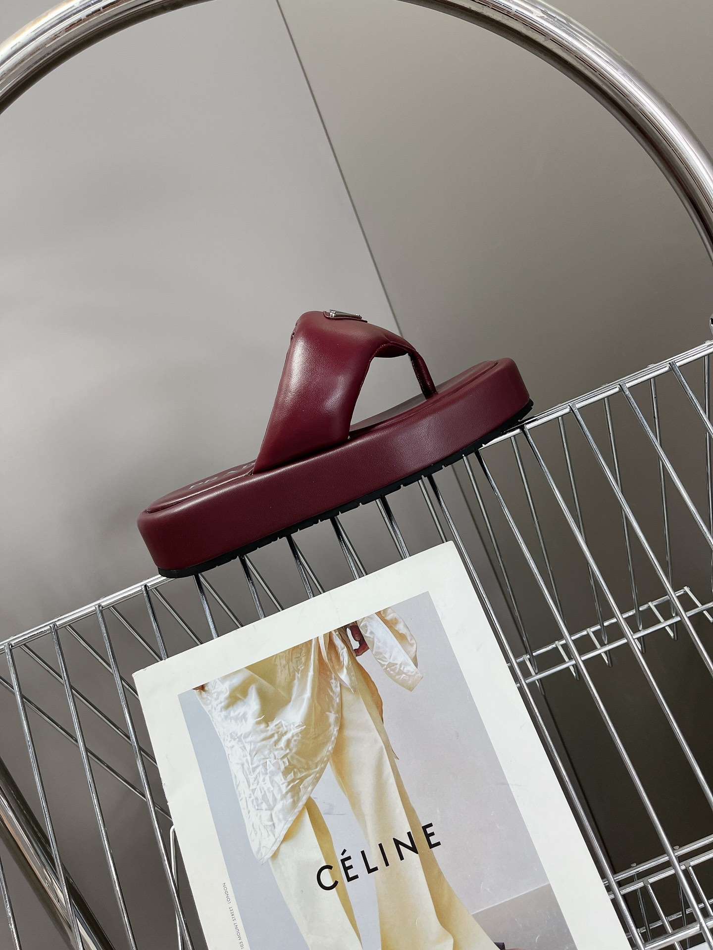 Pra*a Soft Padded Nappa Wedge Sandals Burgundy For Women