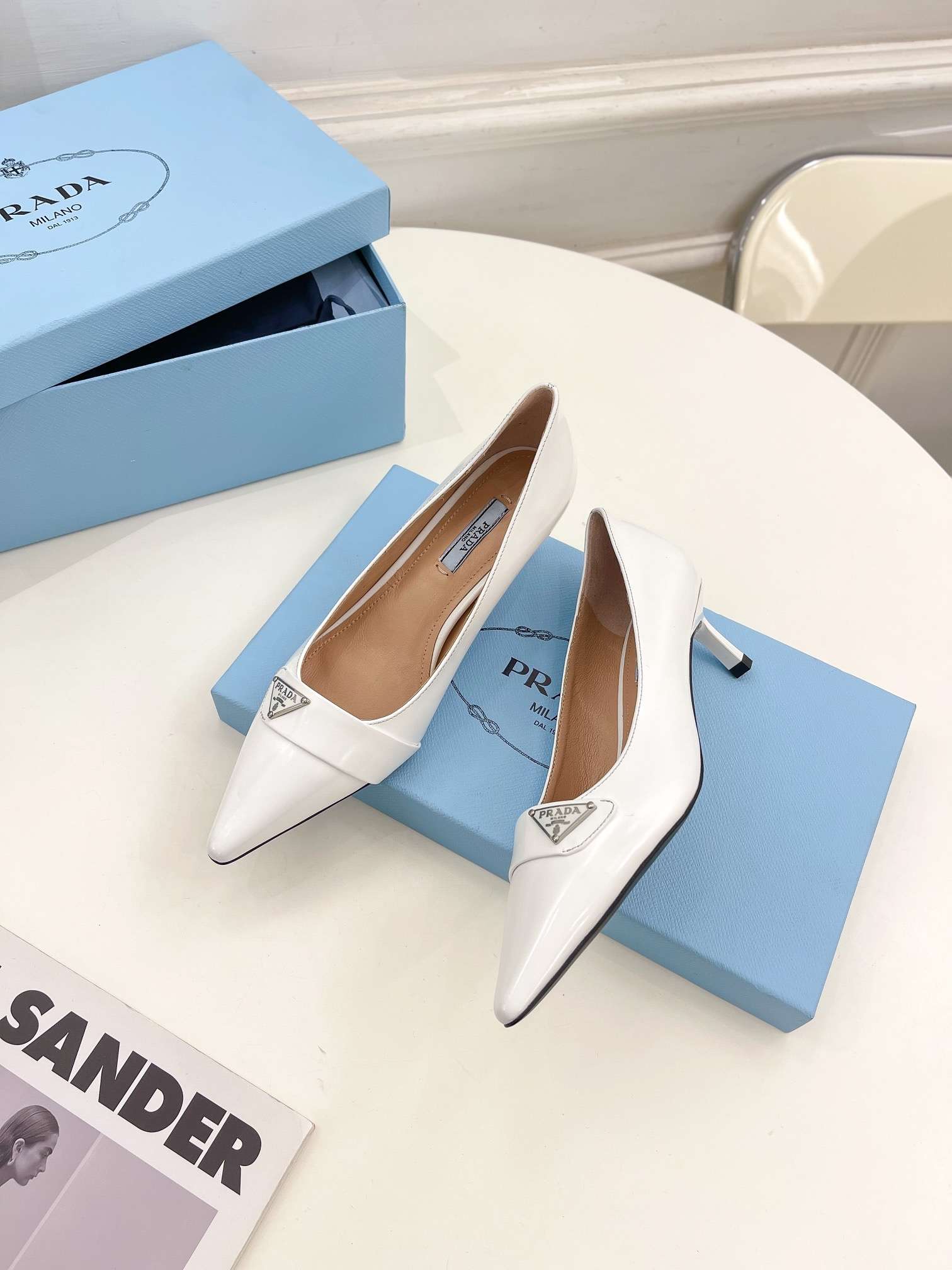 Pra*a Soft Pointed Heel Pumps White For Women