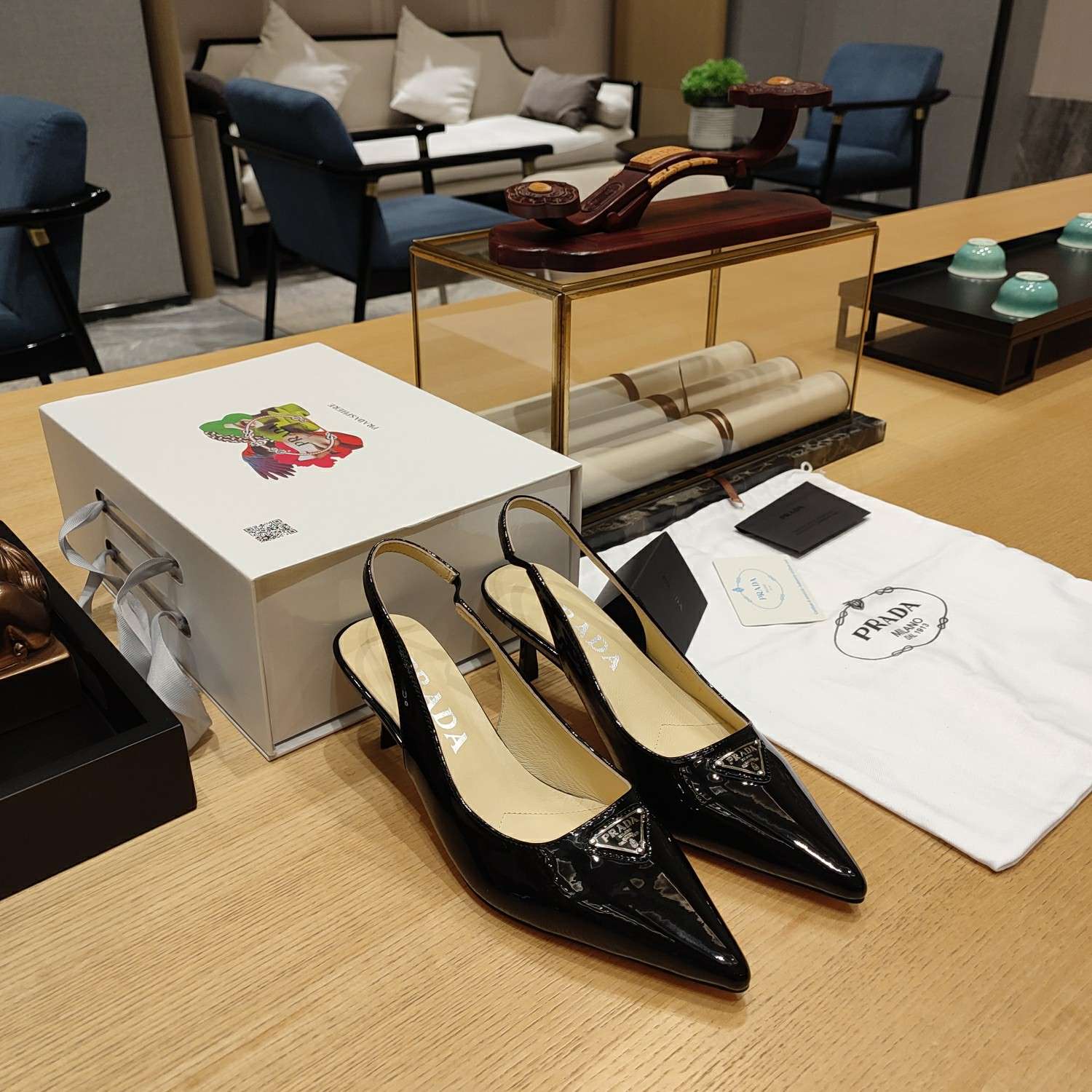 Pra*a Slingback Spike Pumps Black For Women