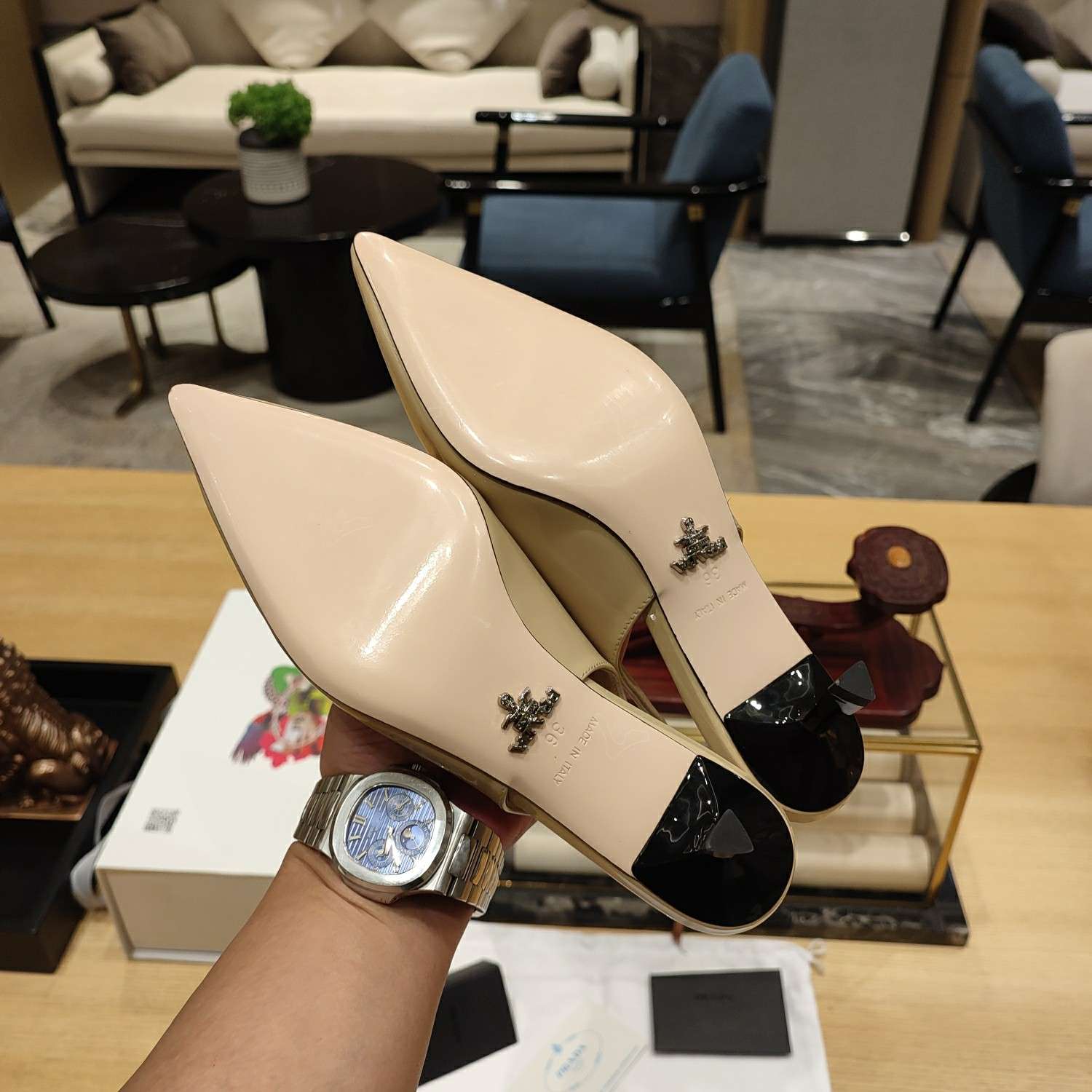 Pra*a Slingback Spike Pumps Brown For Women