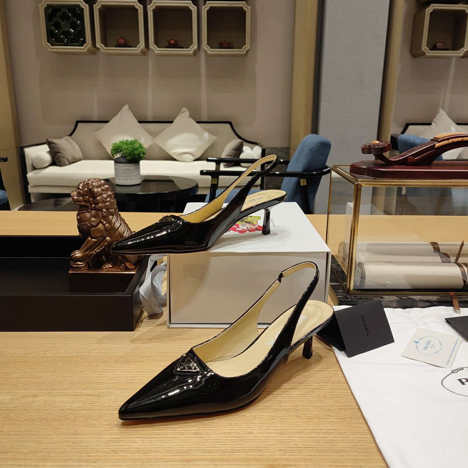 Pra*a Slingback Spike Pumps Black For Women