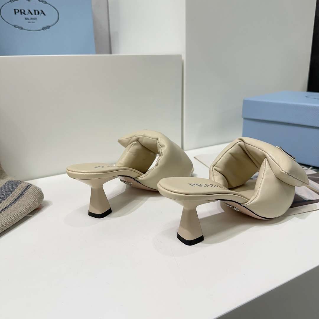 Pra*a Soft Padded Nappa Sandals Cream For Women