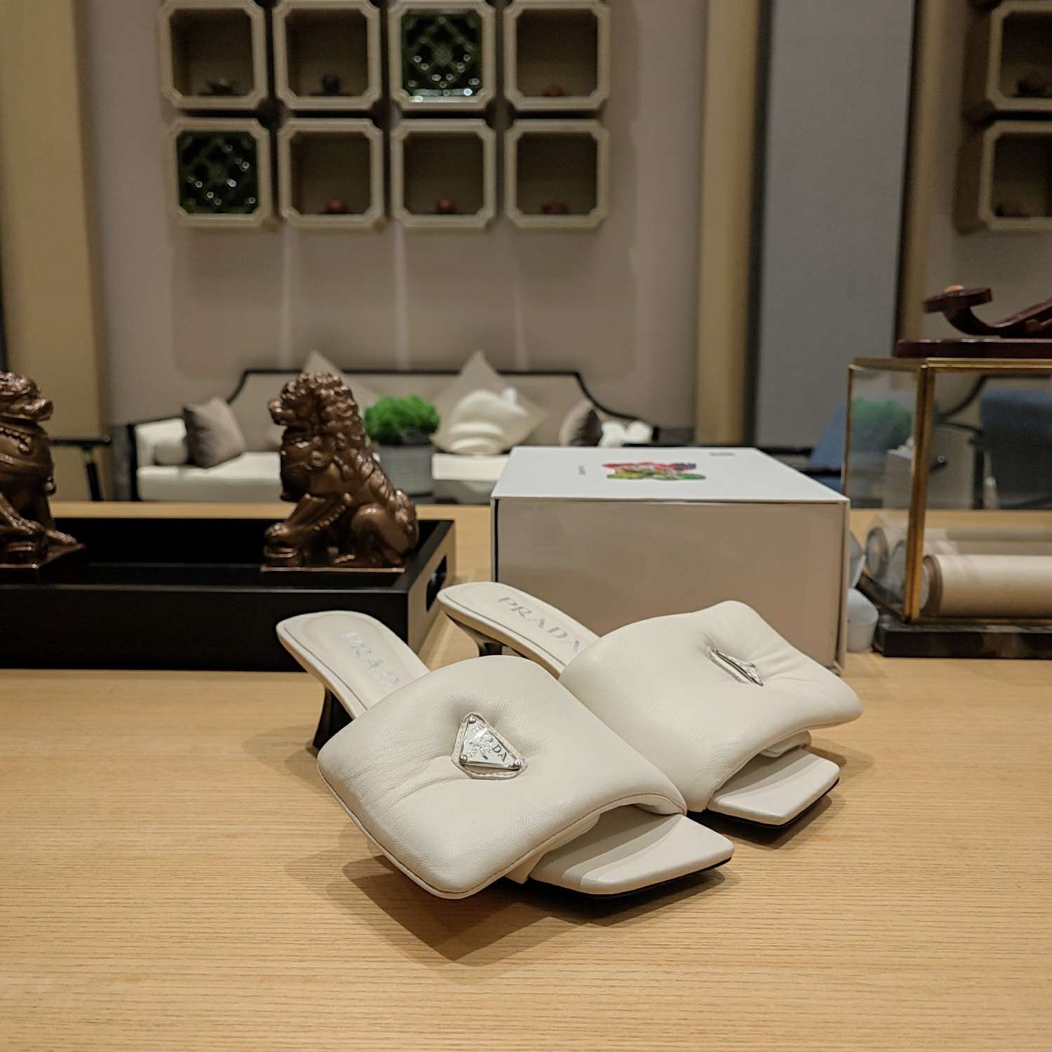 Pra*a Soft Padded Nappa Slides White For Women