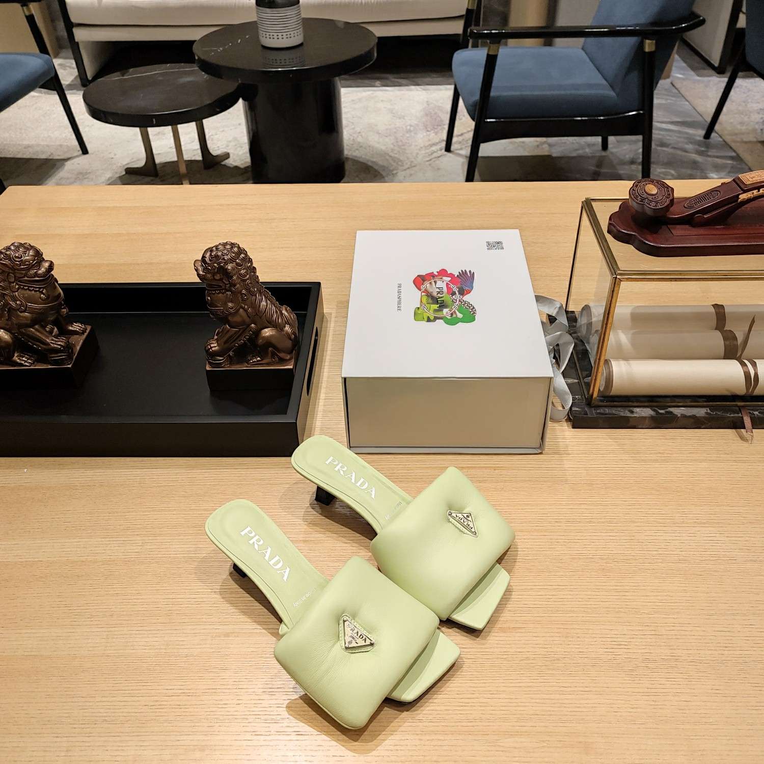 Pra*a Soft Padded Nappa Slides Beige For Women