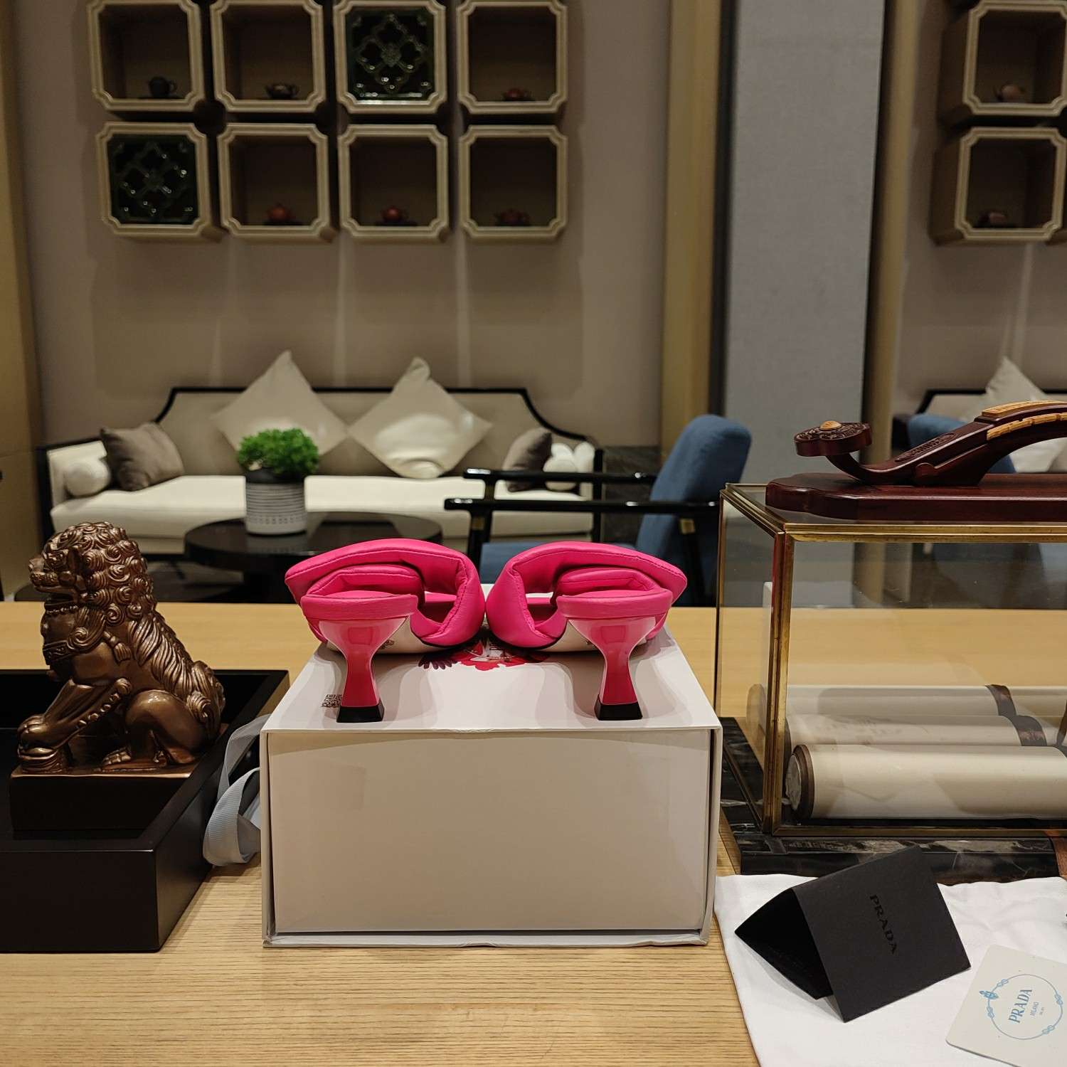 Pra*a Soft Padded Nappa Slides Pink For Women