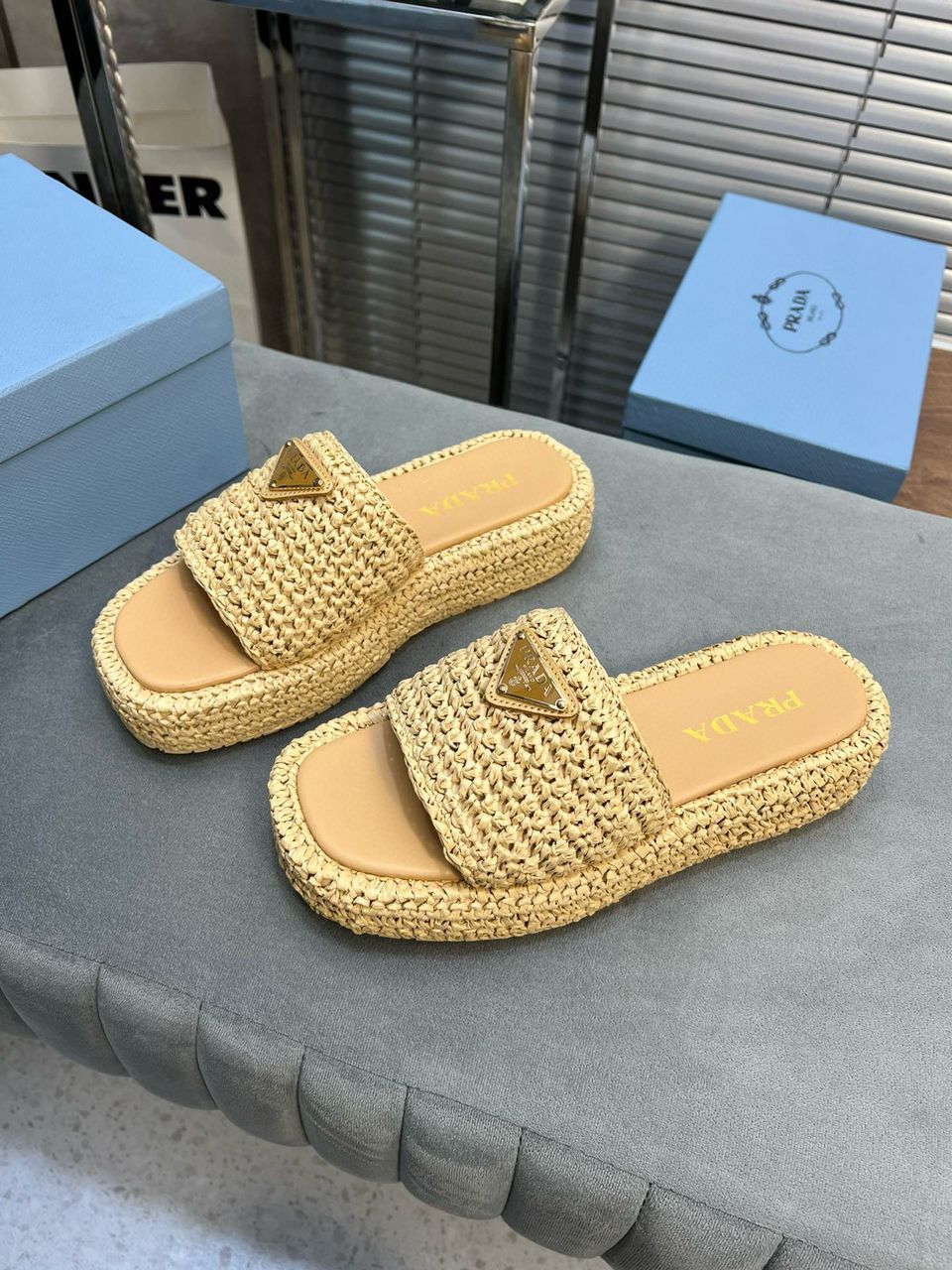 Pra*a Crochet Flatform Slides Brown For Women