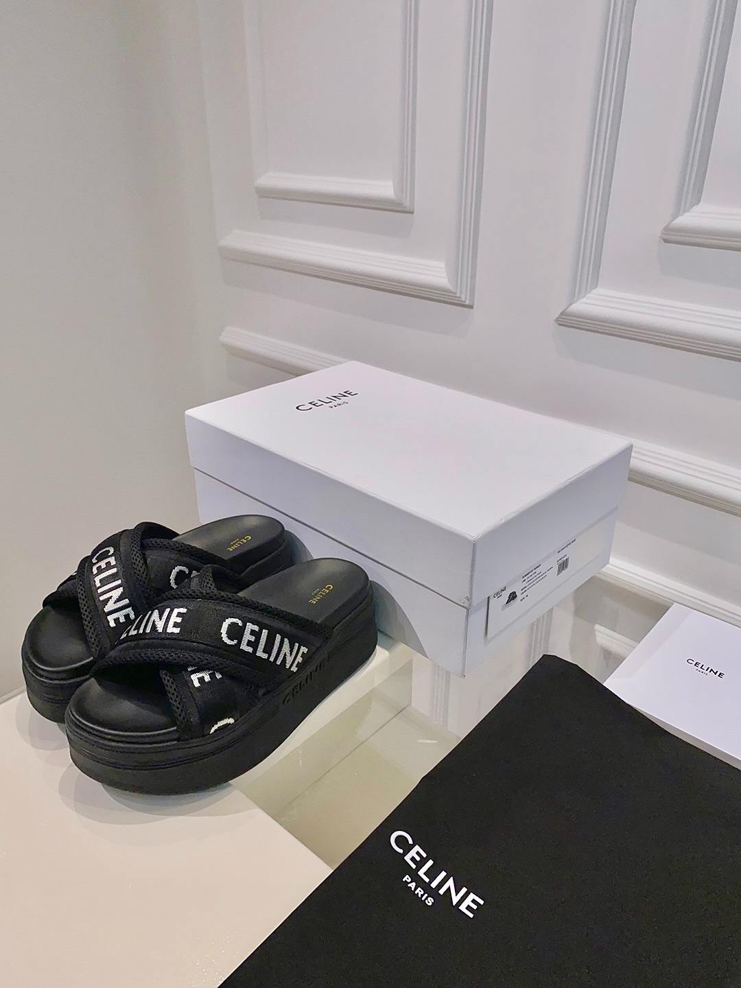 Ce1i*e Block Slide In Mesh And Textile With Ce1i*e Jacquard Black For Women 354412276C.38AB