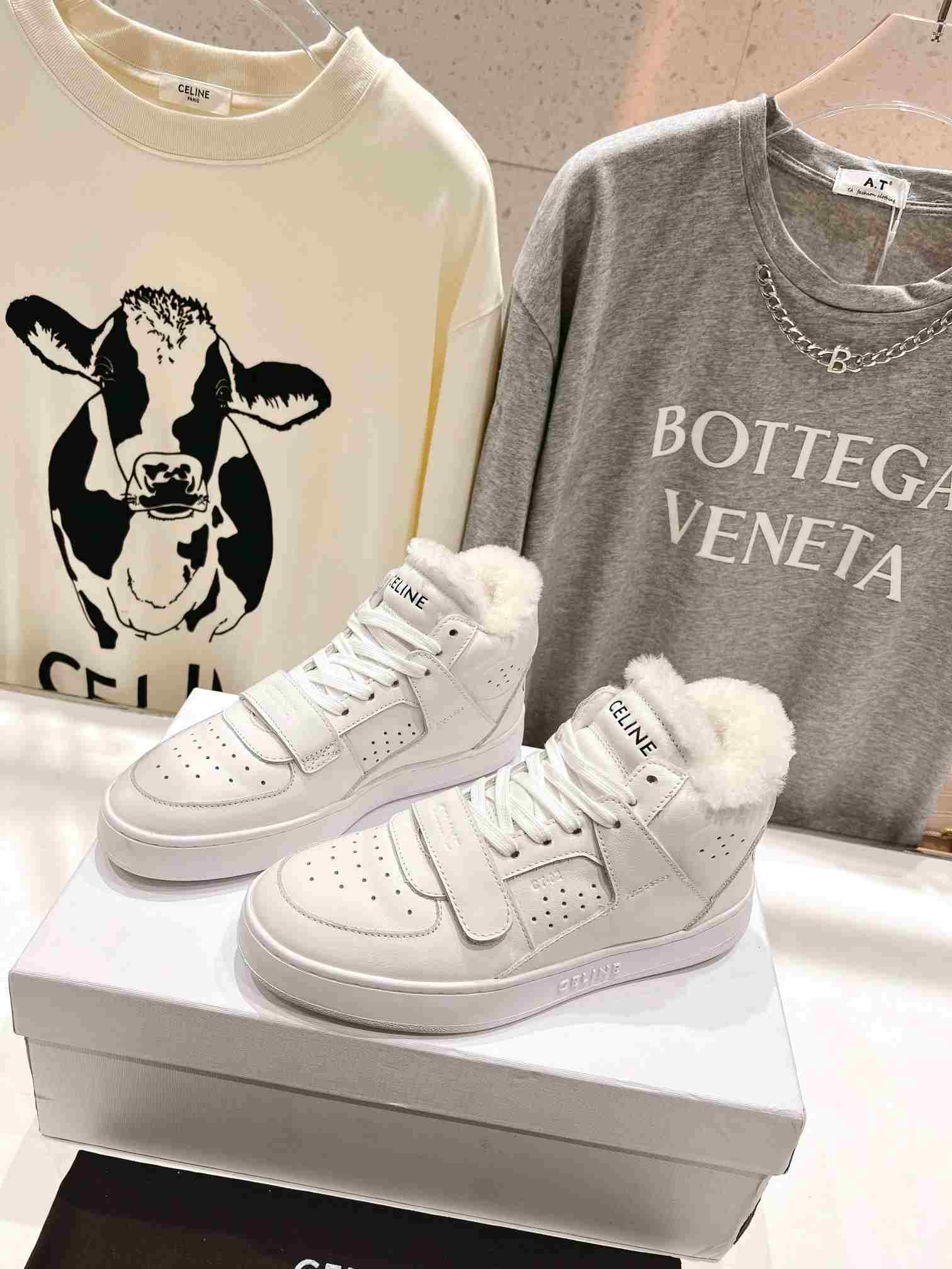 Ce1i*e Block Sneakers With Wedge Outsole With Fur White For Women