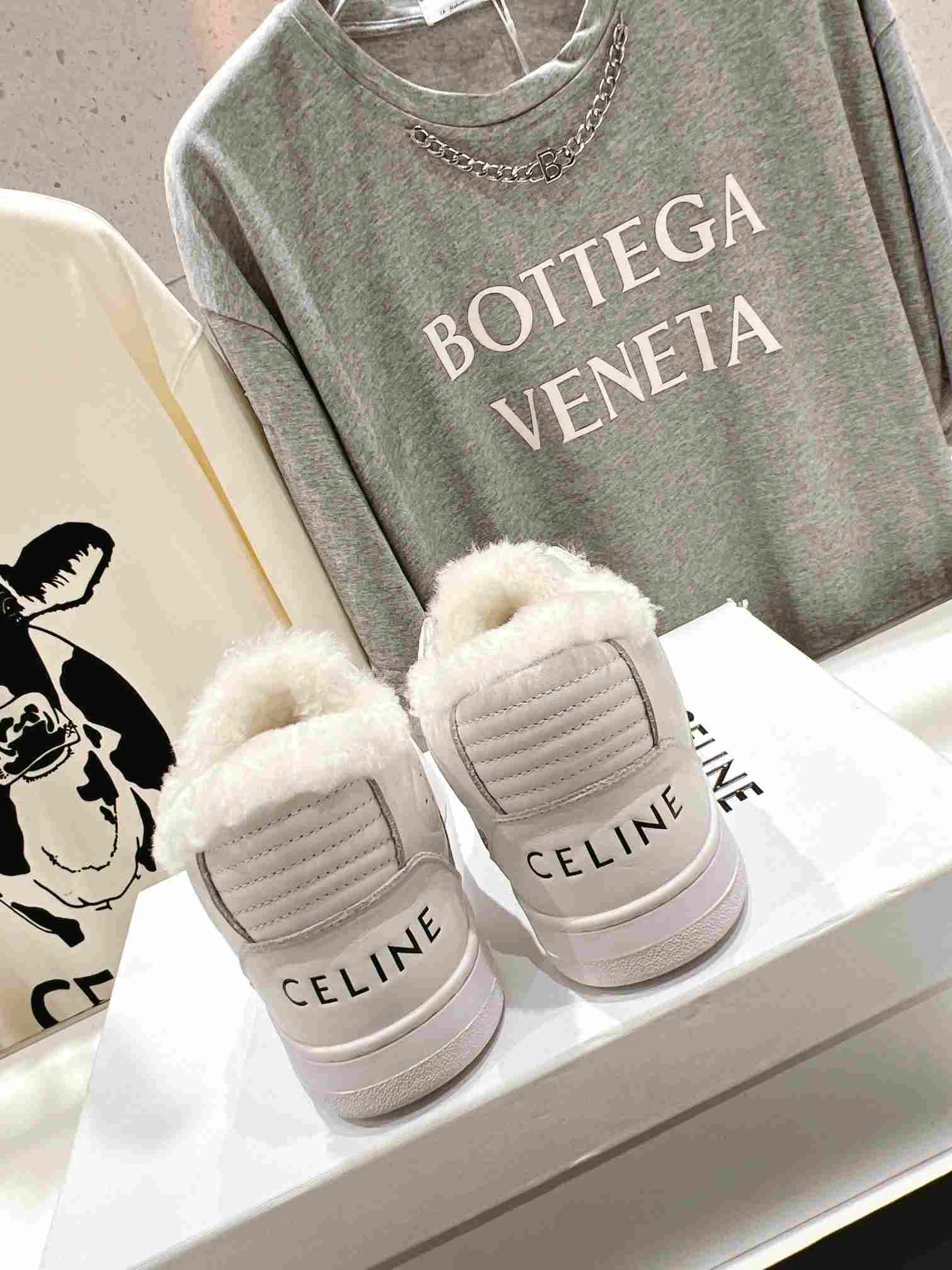 Ce1i*e Block Sneakers With Wedge Outsole With Fur White For Women