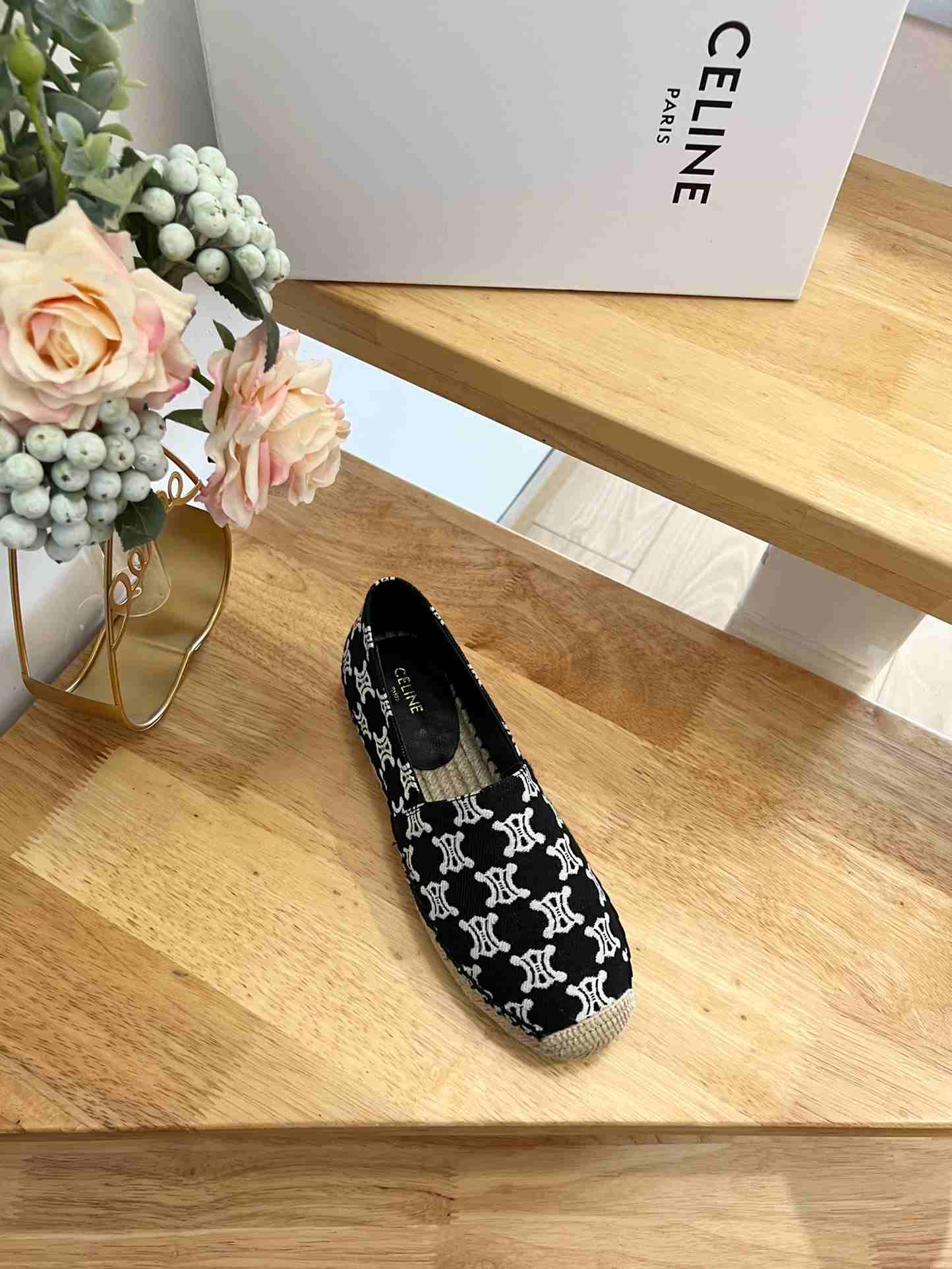 Ce1i*e Flat Espadrille With Triomphe Signature In Triomphe Canvas Black For Women