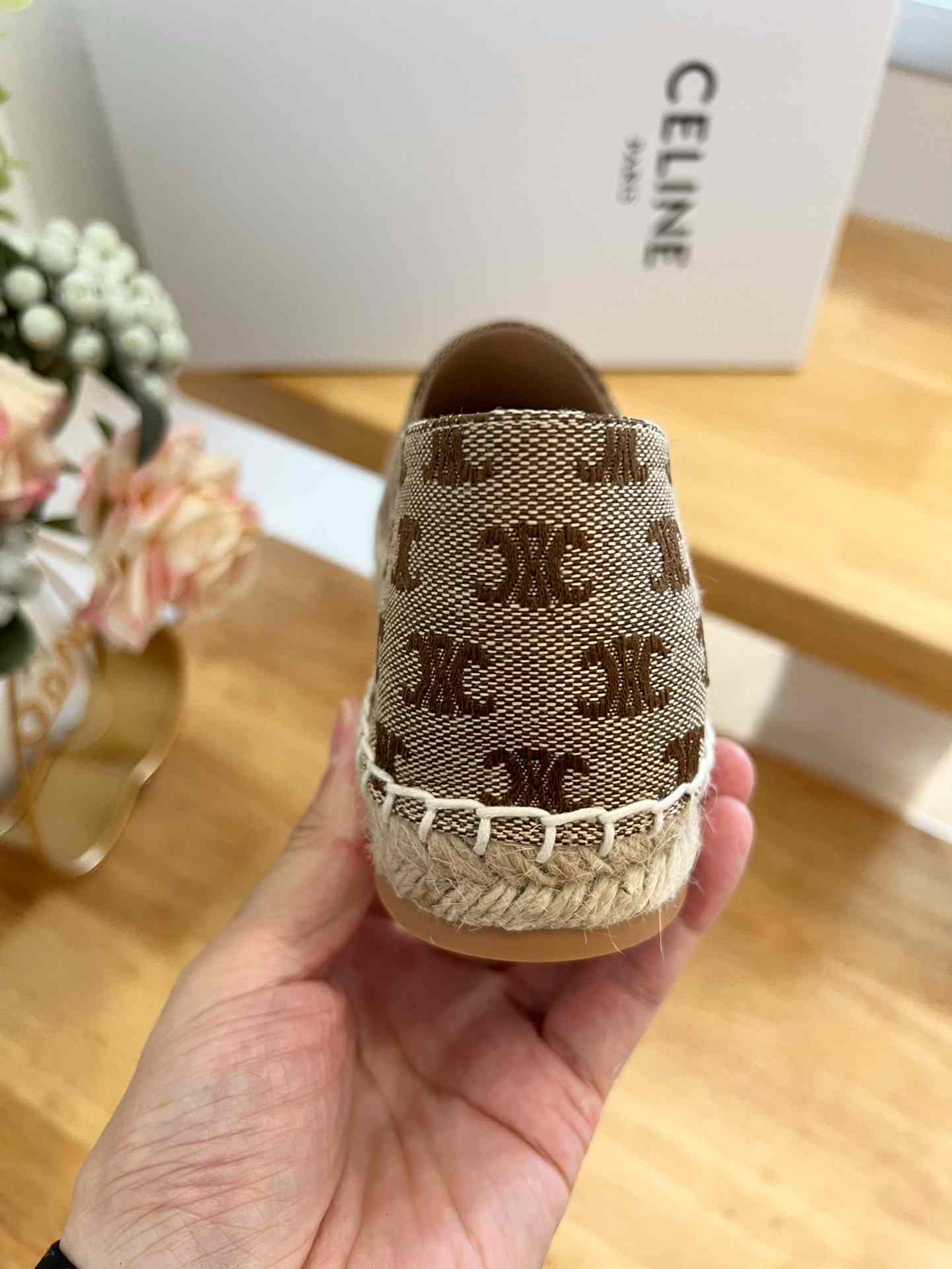 Ce1i*e Flat Espadrille With Triomphe Signature In Triomphe Canvas Brown For Women