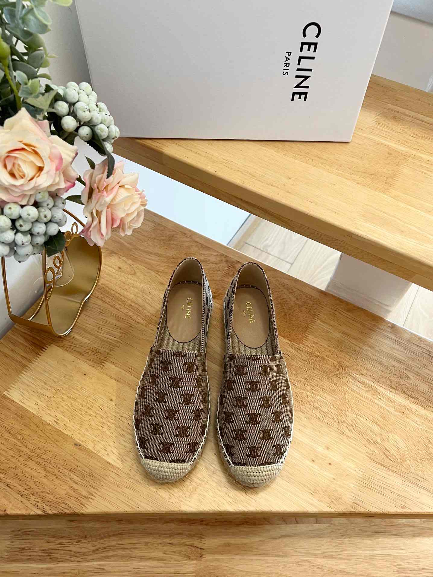 Ce1i*e Flat Espadrille With Triomphe Signature In Triomphe Canvas Brown For Women