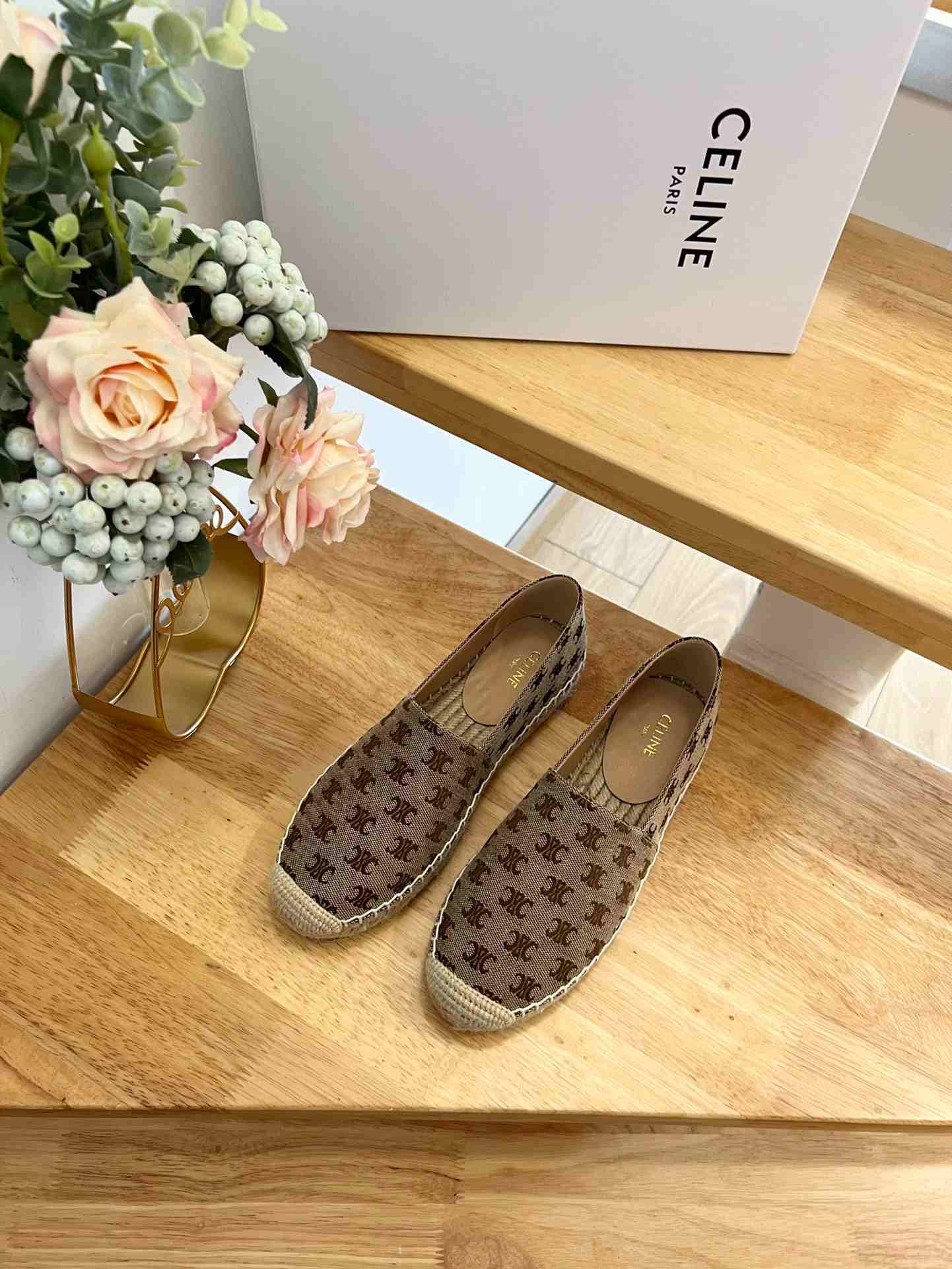 Ce1i*e Flat Espadrille With Triomphe Signature In Triomphe Canvas Brown For Women