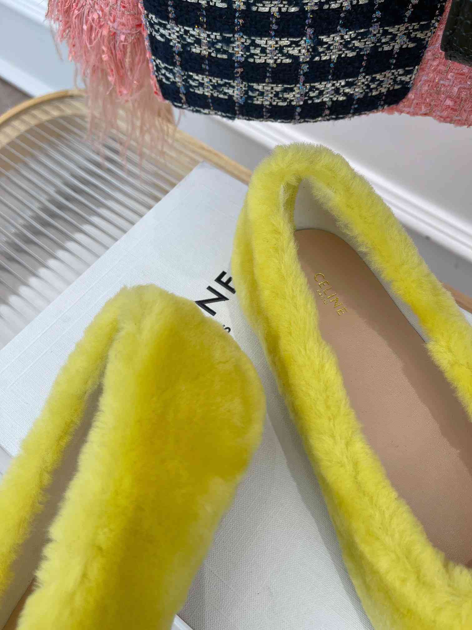 Ce1i*e Les Ballerines Ce1i*e Ballerina With Triomphe Laces And Fur Yellow For Women