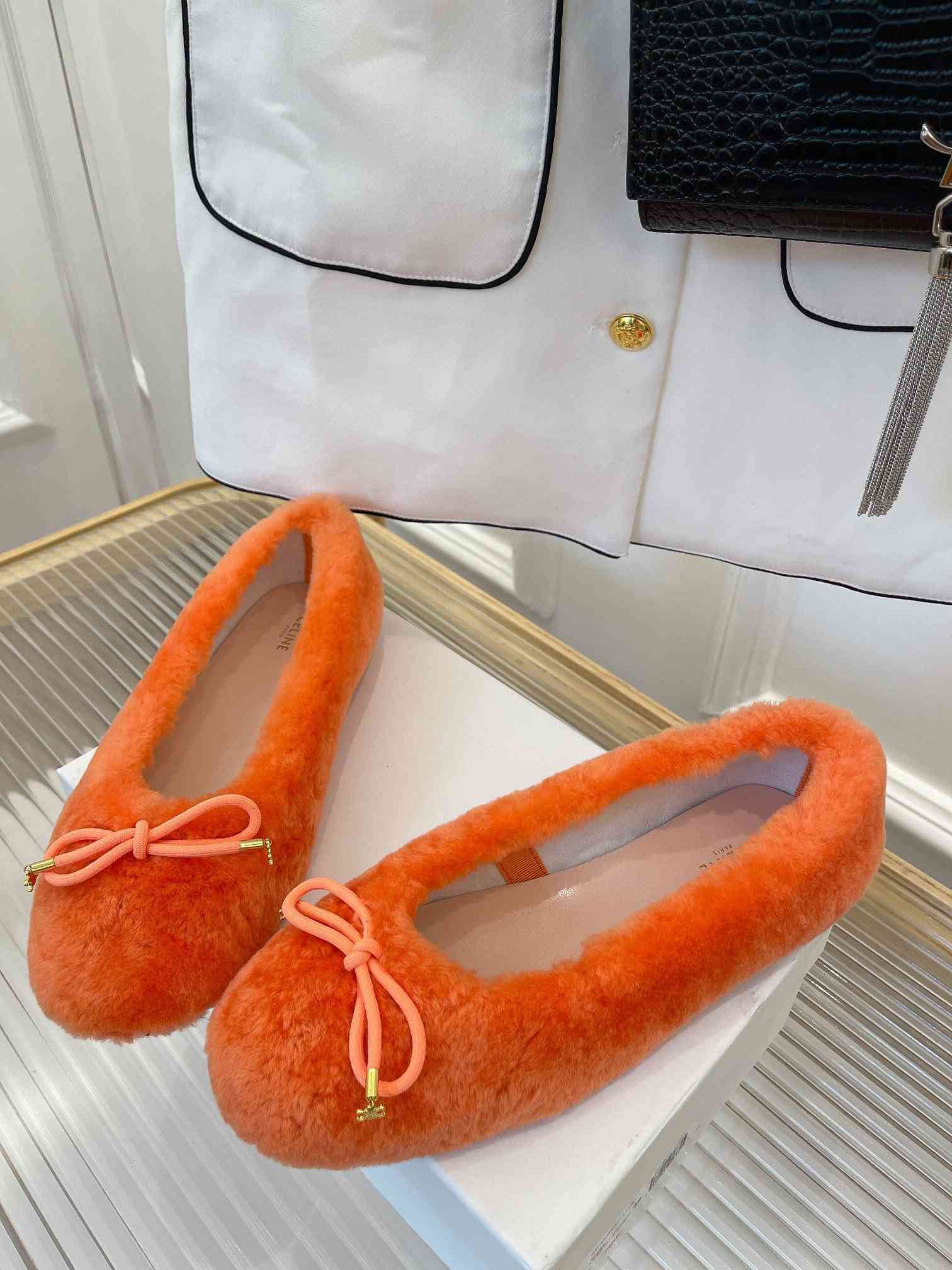 Ce1i*e Les Ballerines Ce1i*e Ballerina With Triomphe Laces And Fur Orange For Women