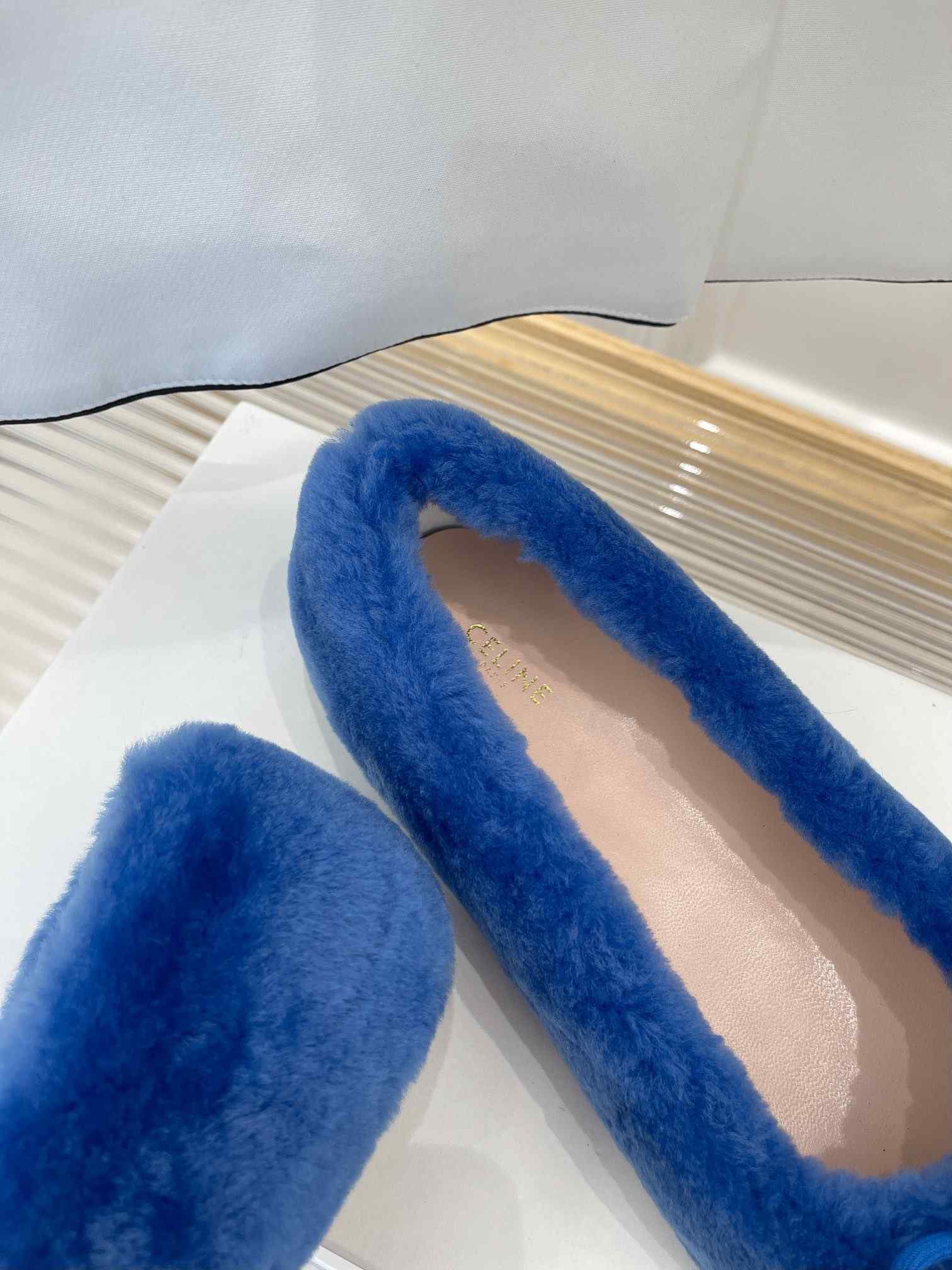 Ce1i*e Les Ballerines Ce1i*e Ballerina With Triomphe Laces And Fur Blue For Women