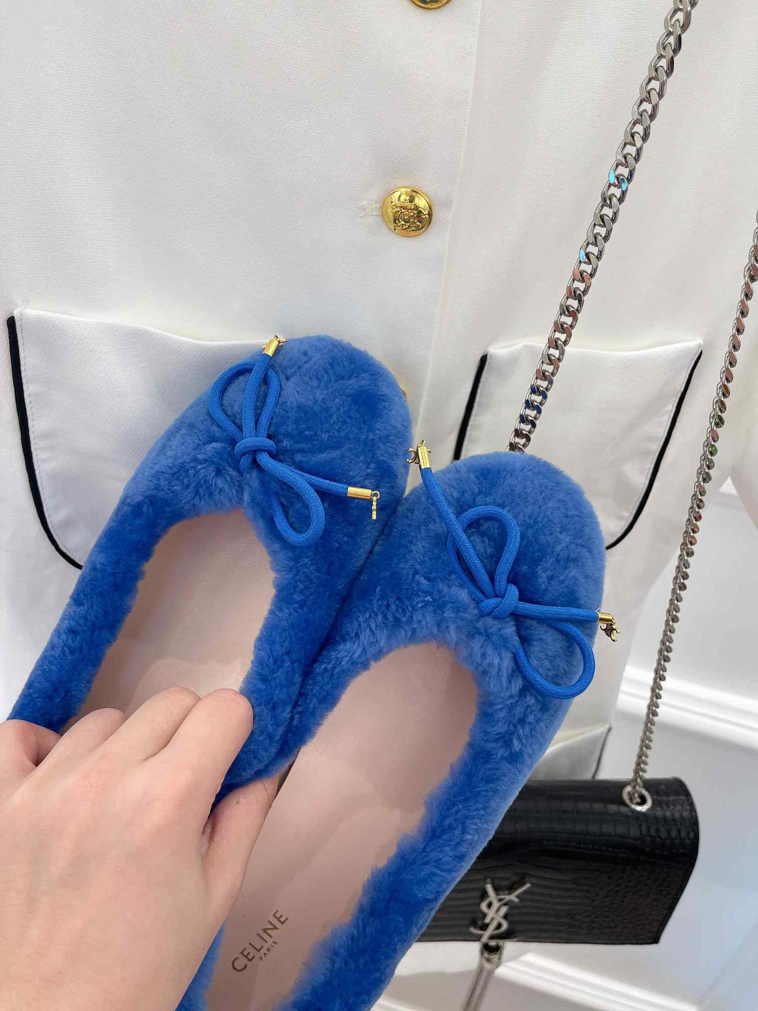 Ce1i*e Les Ballerines Ce1i*e Ballerina With Triomphe Laces And Fur Blue For Women