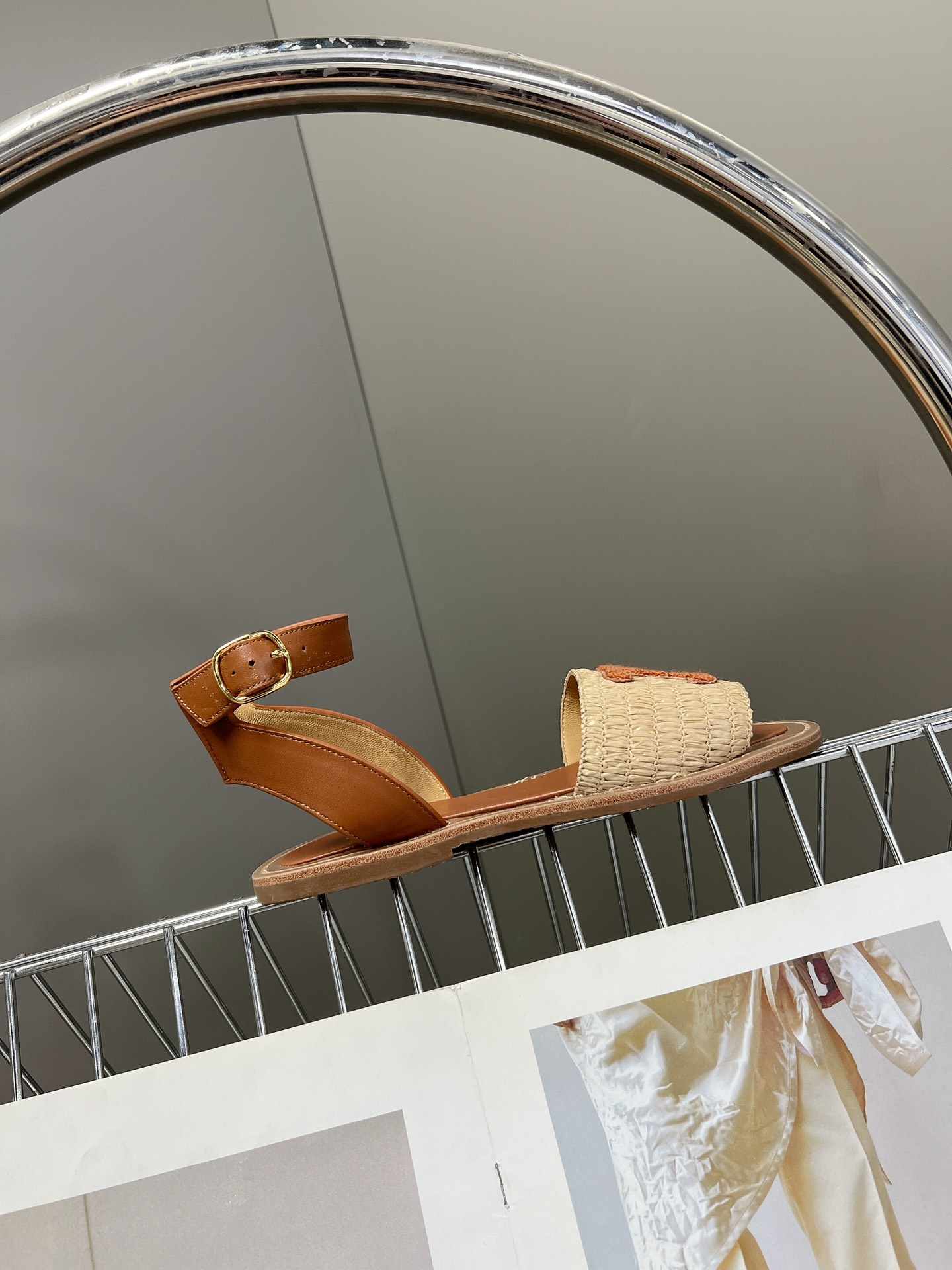 Ce1i*e Lympia Flat Strap Sandal In Raffia Brown For Women