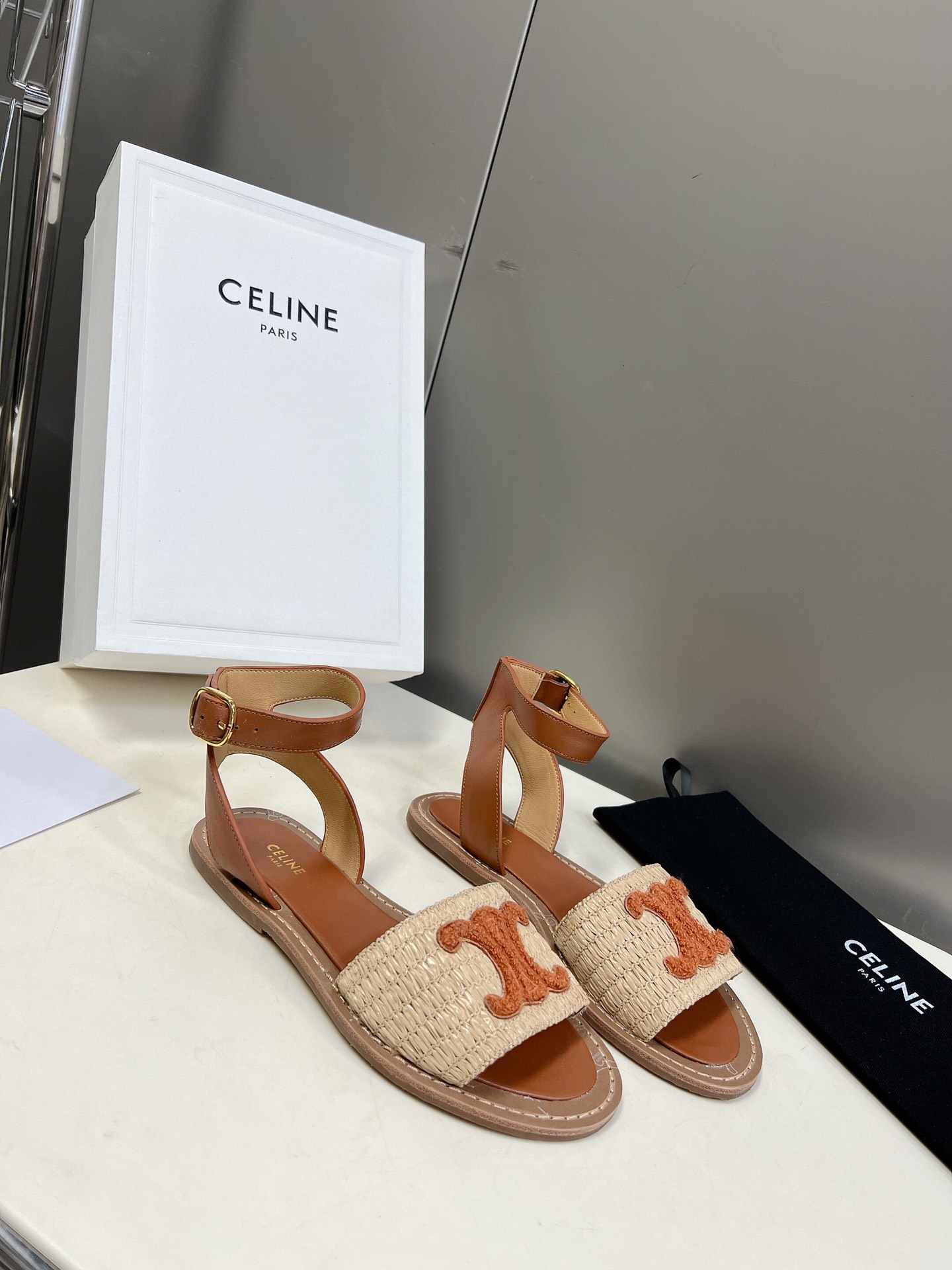 Ce1i*e Lympia Flat Strap Sandal In Raffia Brown For Women