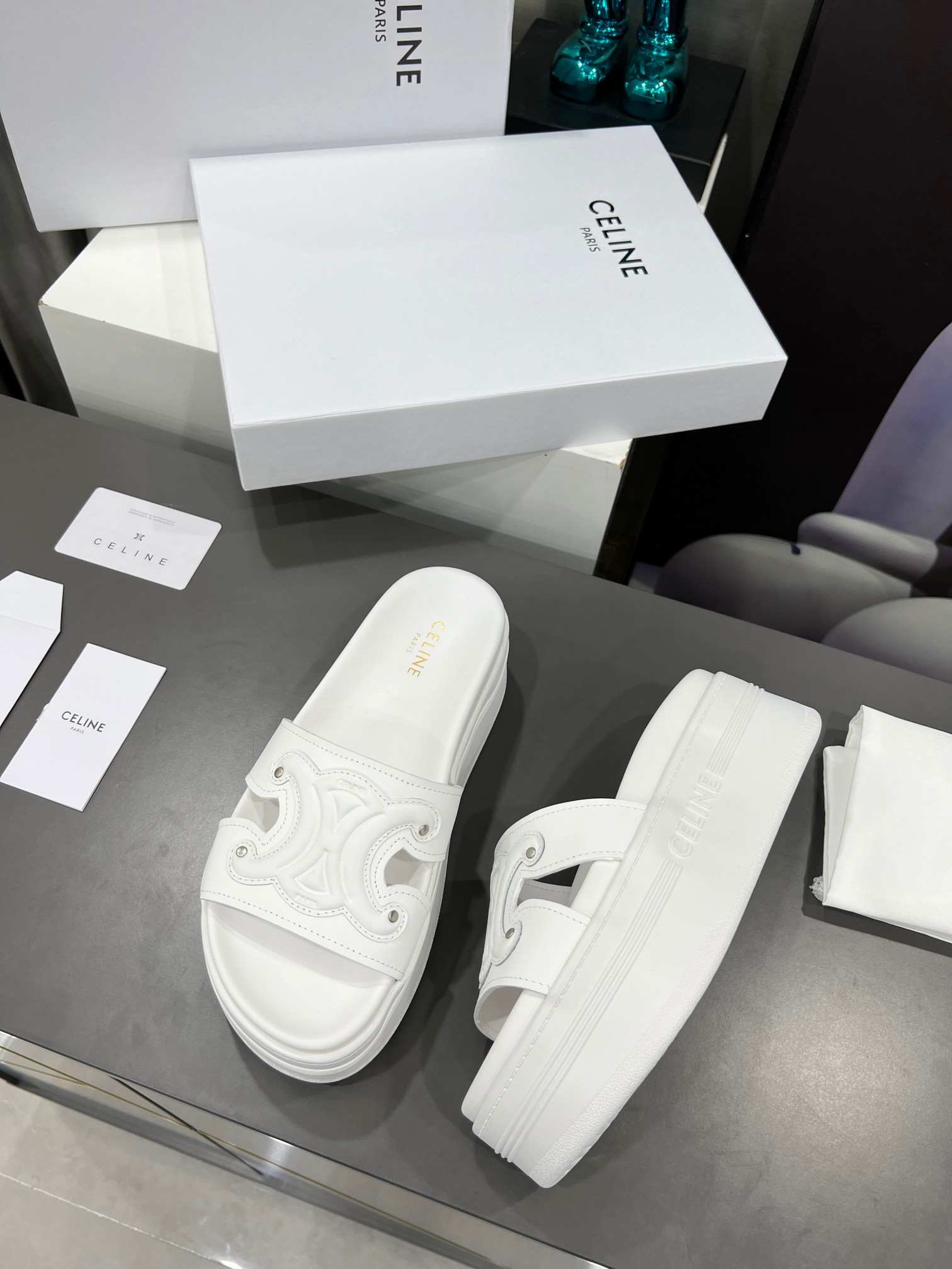 Ce1i*e Triomphe Block Slide White For Women