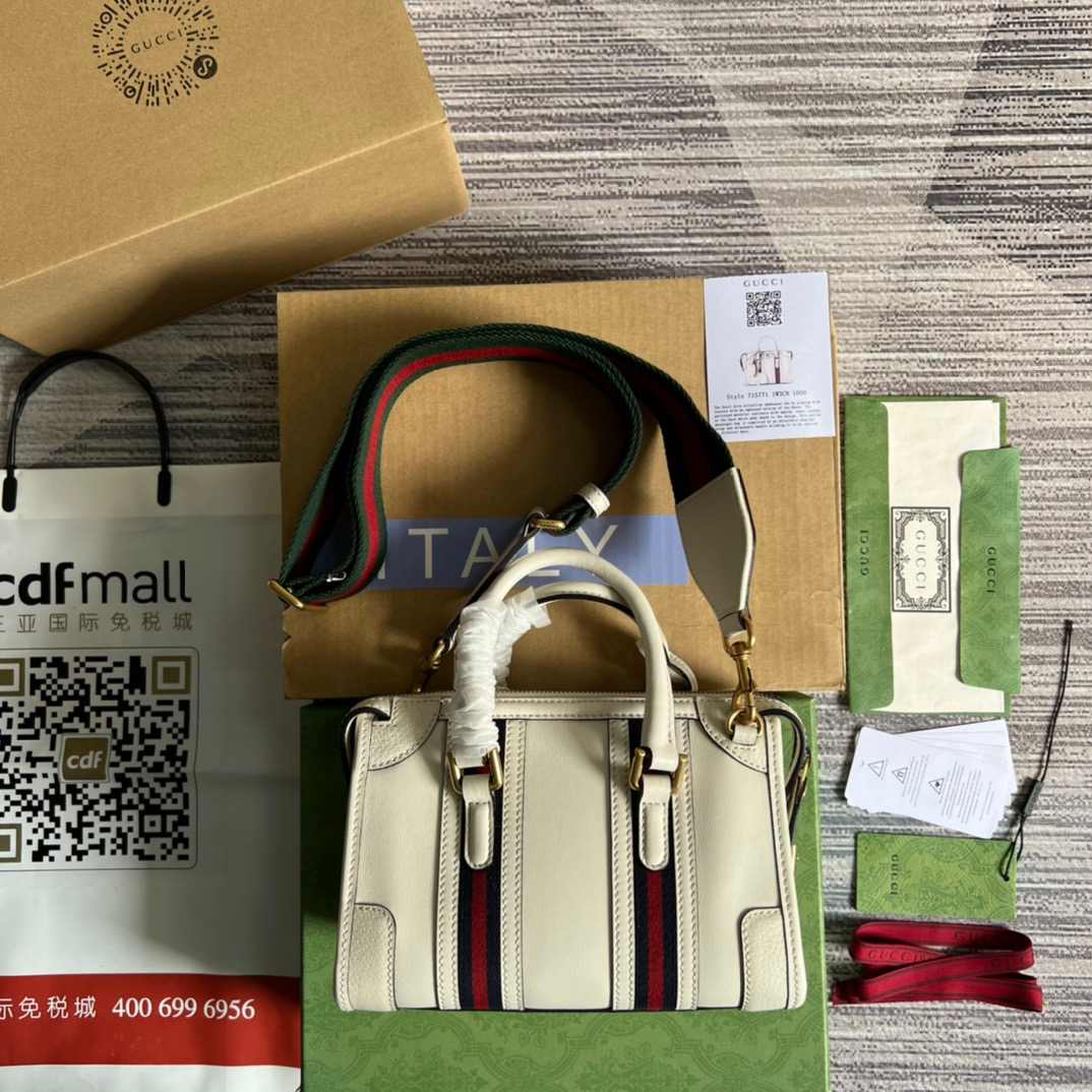 Gvc*1 Double G-Detailed Smooth Mini Handbag White/Grey/Brown For Men 8.6 in/ 22 cm