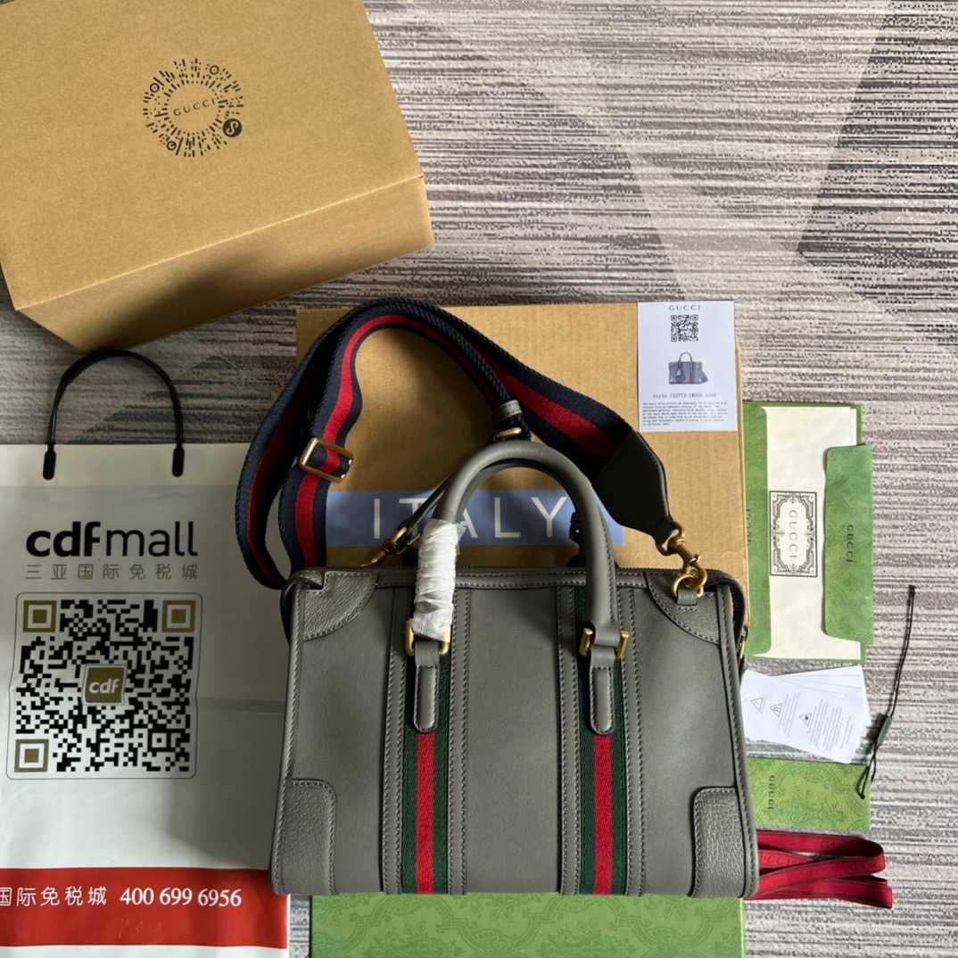 Gvc*1 Double G-Detailed Smooth Small Handbag White/Grey/Brown For Men 10.6 in/ 27 cm