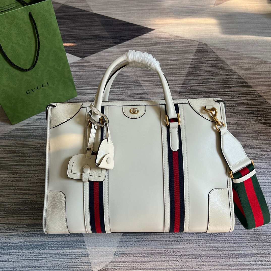 Gvc*1 Double G-Detailed Smooth Large Handbag Grey/Brown/White For Men 15.7 in/ 40 cm ‎