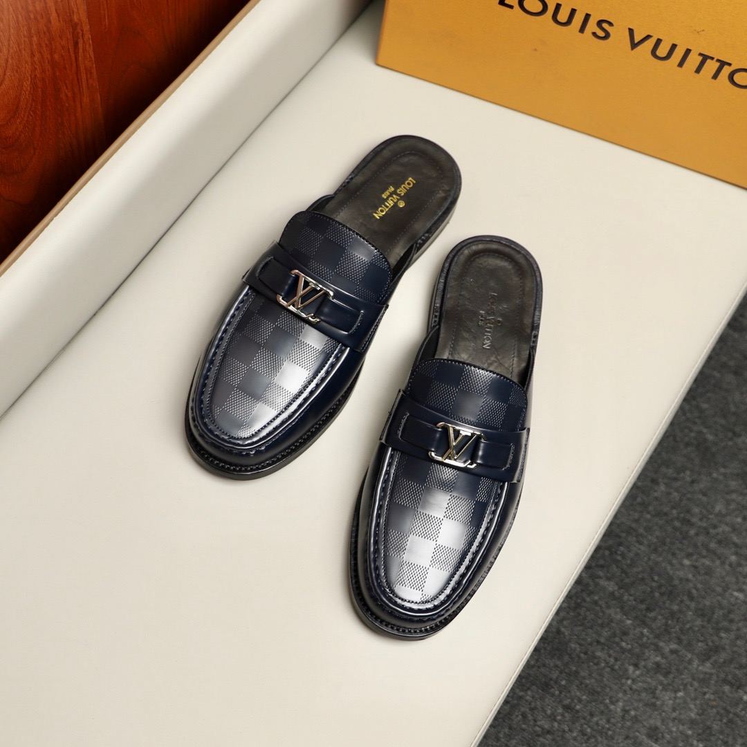 L0vis Vvtt0n Major Open Back With Square Pattern Loafer Dark Blue For Men