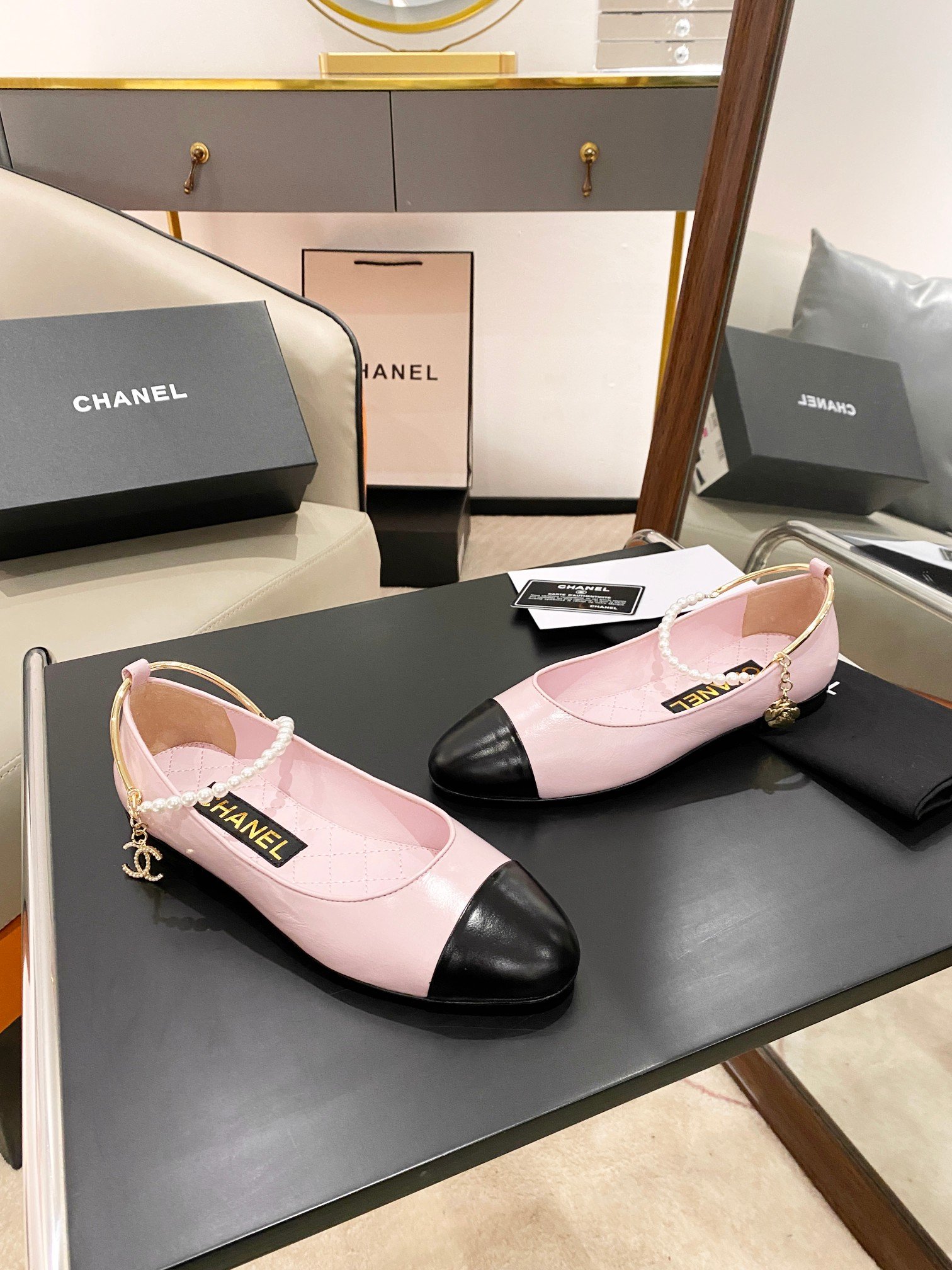 Ch**el Ballerina Logo Shoes Pink For Women