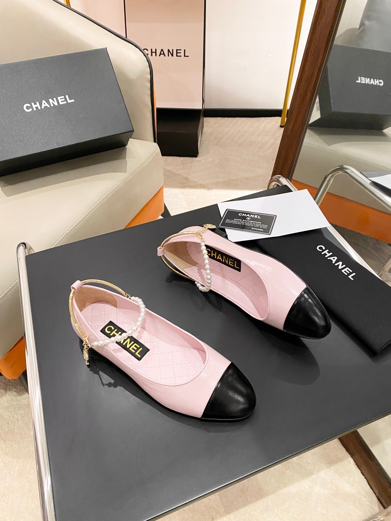 Ch**el Ballerina Logo Shoes Pink For Women