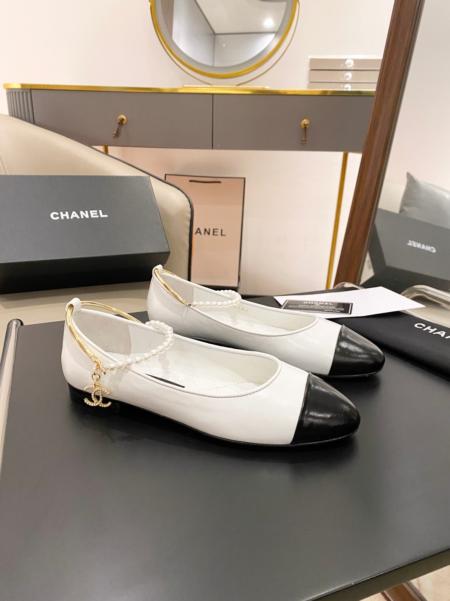 Ch**el Ballerina Logo Shoes White For Women