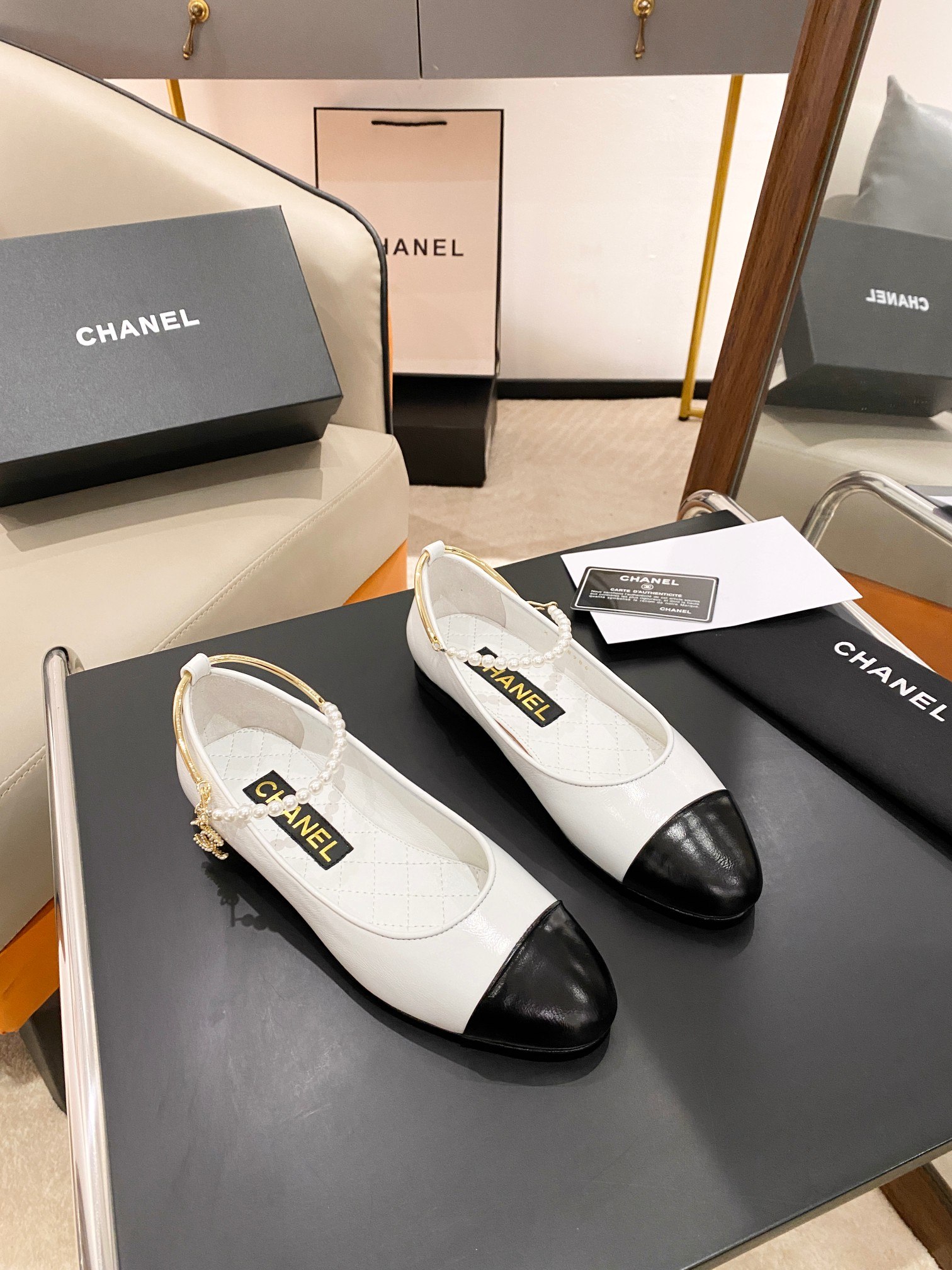 Ch**el Ballerina Logo Shoes White For Women