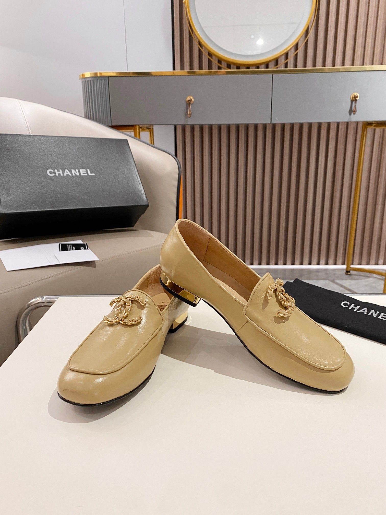 Ch**el Colorful Double C Logo Loafers Brown For Women