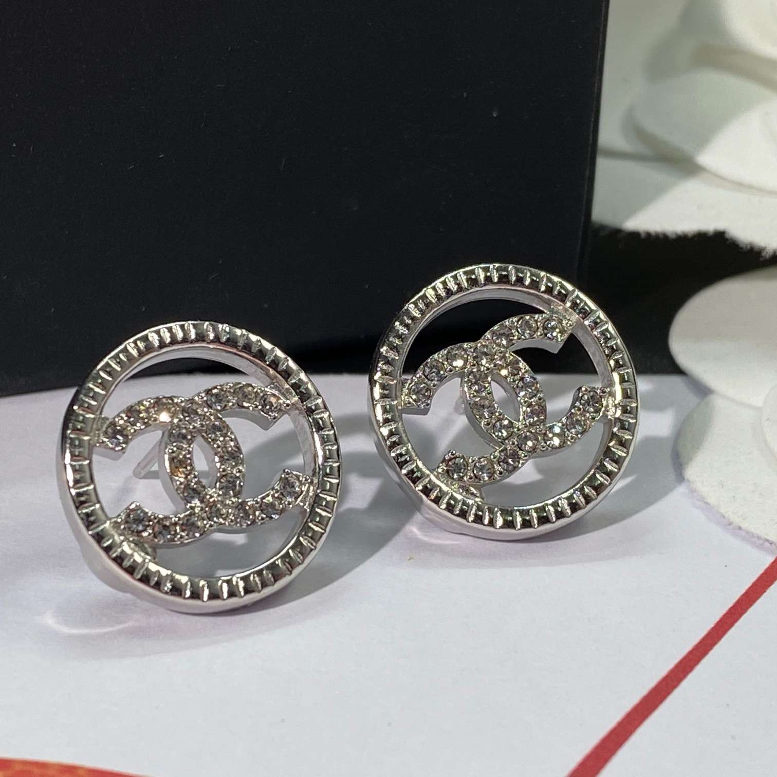 Ch**el Double C Earrings Silver For Women