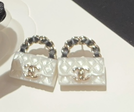 Ch**el Rhombus CF Earrings White For Women