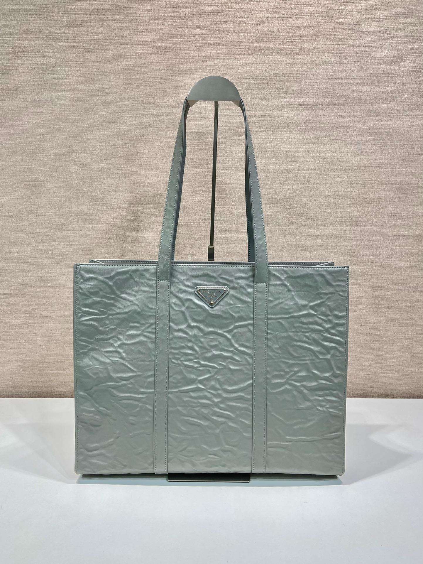 Pra*a Large Antique Nappa Tote Grey/Green For Women 15.3in/39cm 1BG460_UVL_F0480_V_OOO