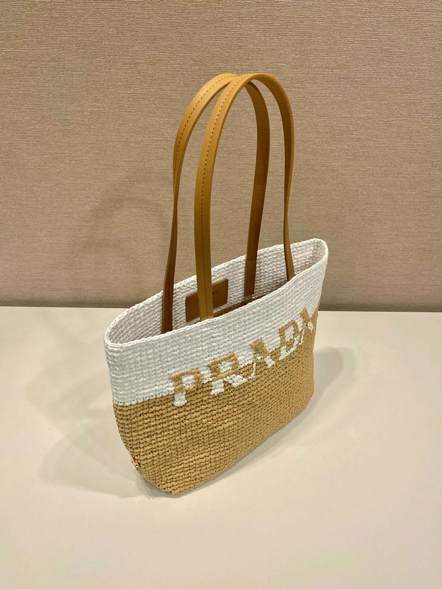 Pra*a Raffia Tote Bag Beige For Women 9.1in/23cm